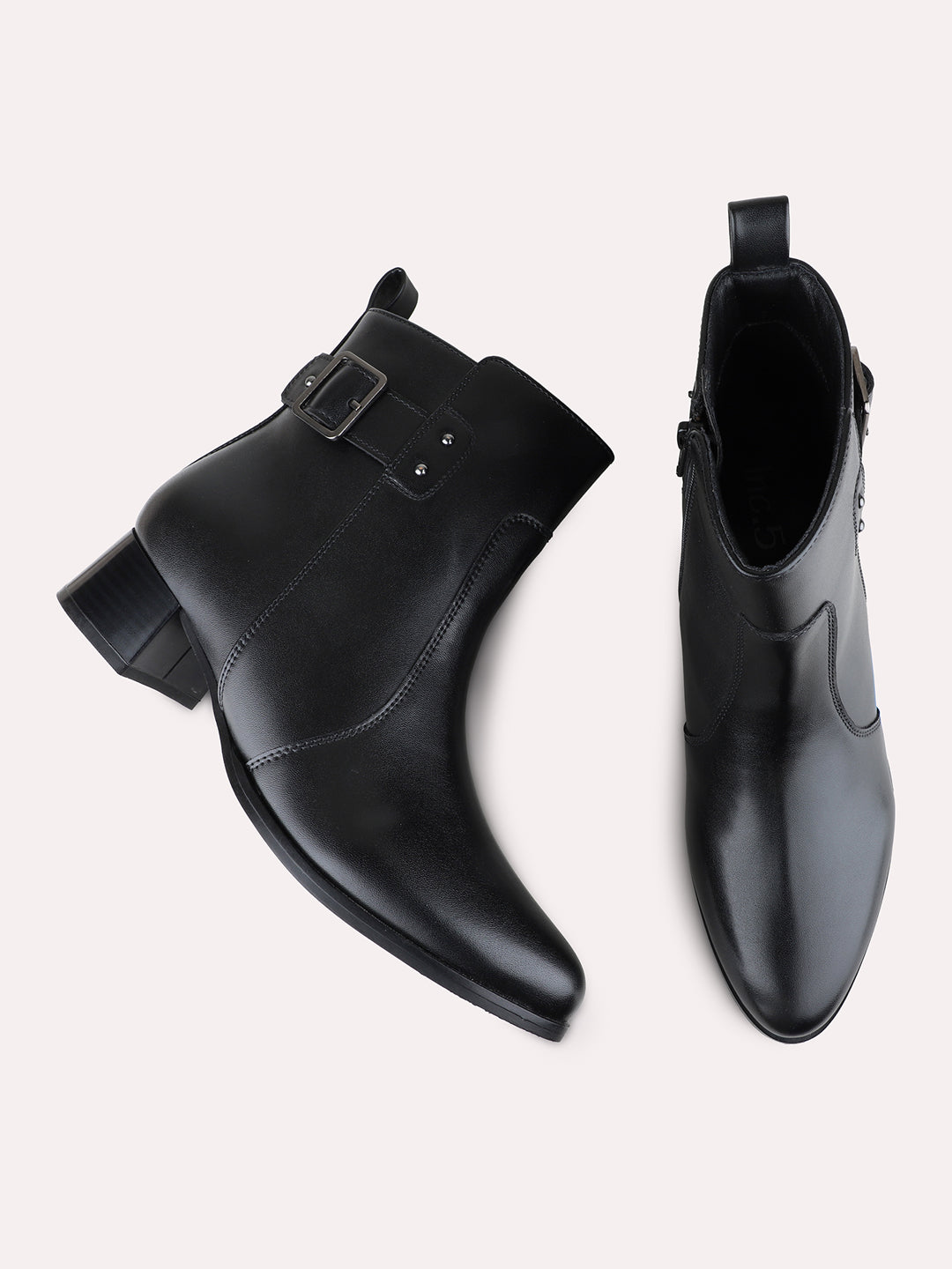 Womens Black Party Wear Solid Pattern Round Toe Boots