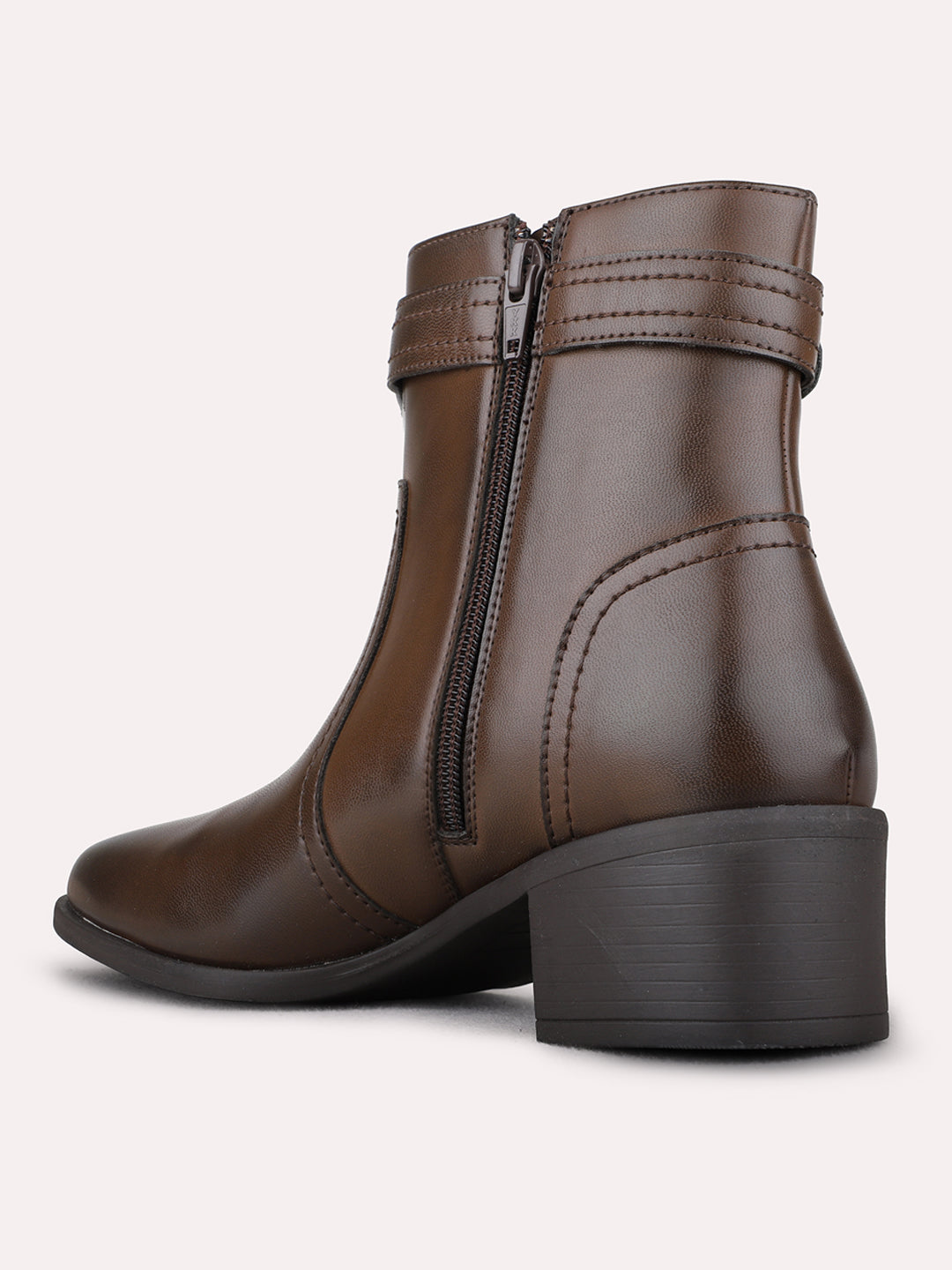 Womens Brown Party Wear Solid Pattern Round Toe Boots