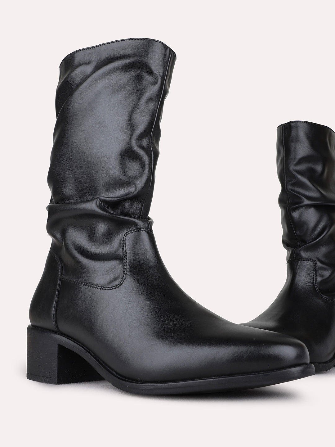 Womens Black Party Wear Solid Round Toe Boots