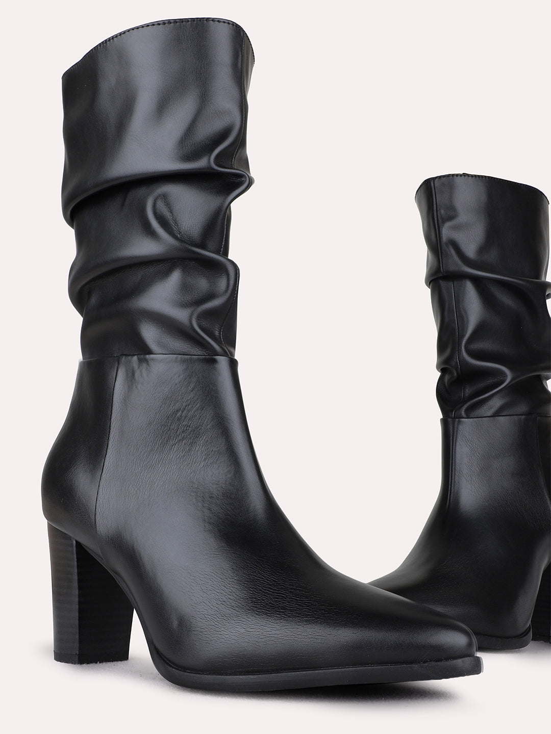 Womens Black Party Wear Solid Pattern Pointed Toe Shape Boots