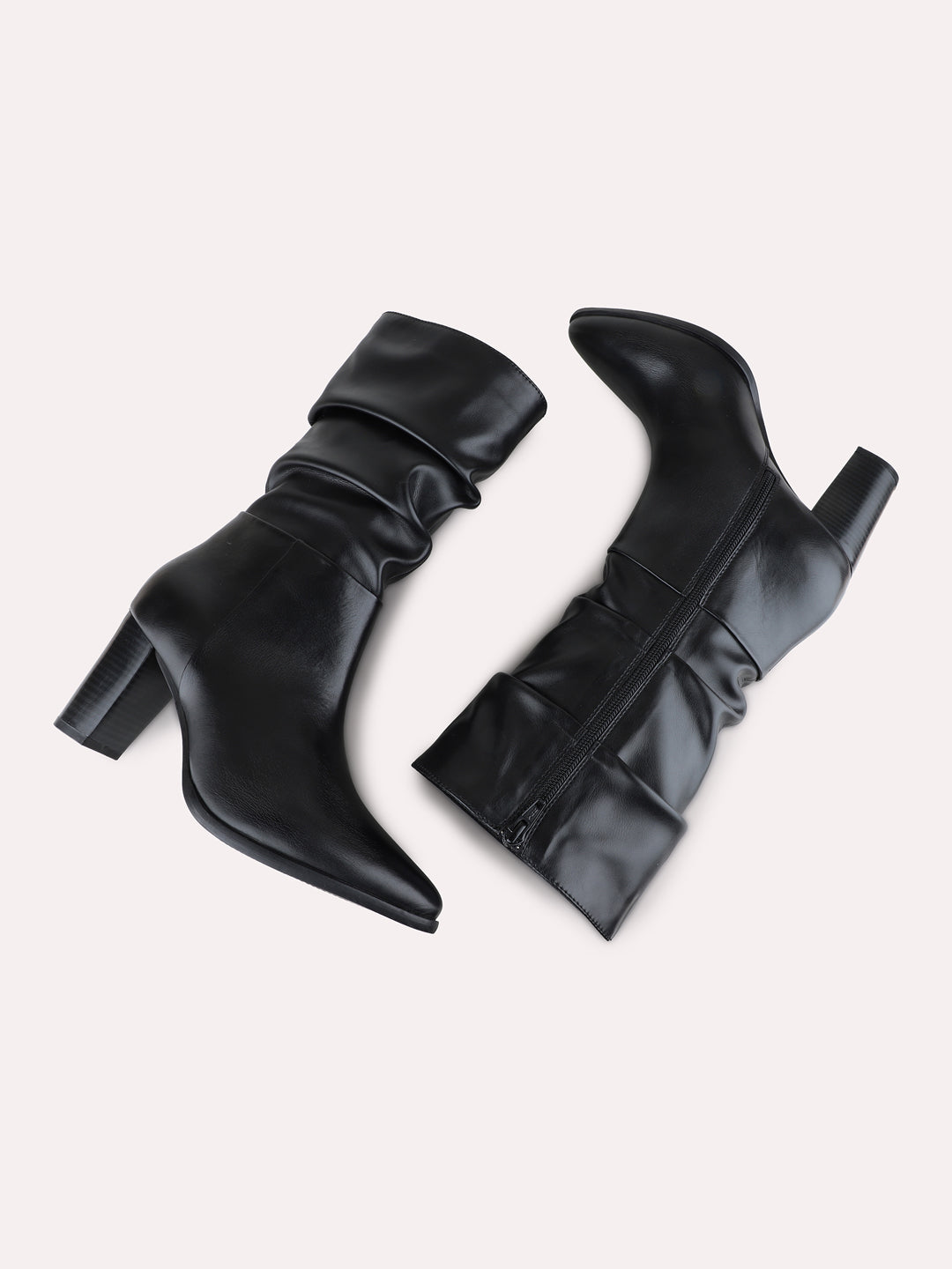 Womens Black Party Wear Solid Pattern Pointed Toe Shape Boots
