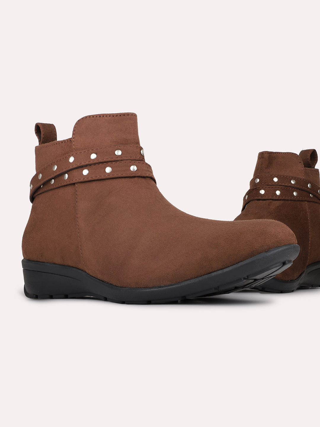 Womens Brown Casual Solid Pattern Round Toe Boots
