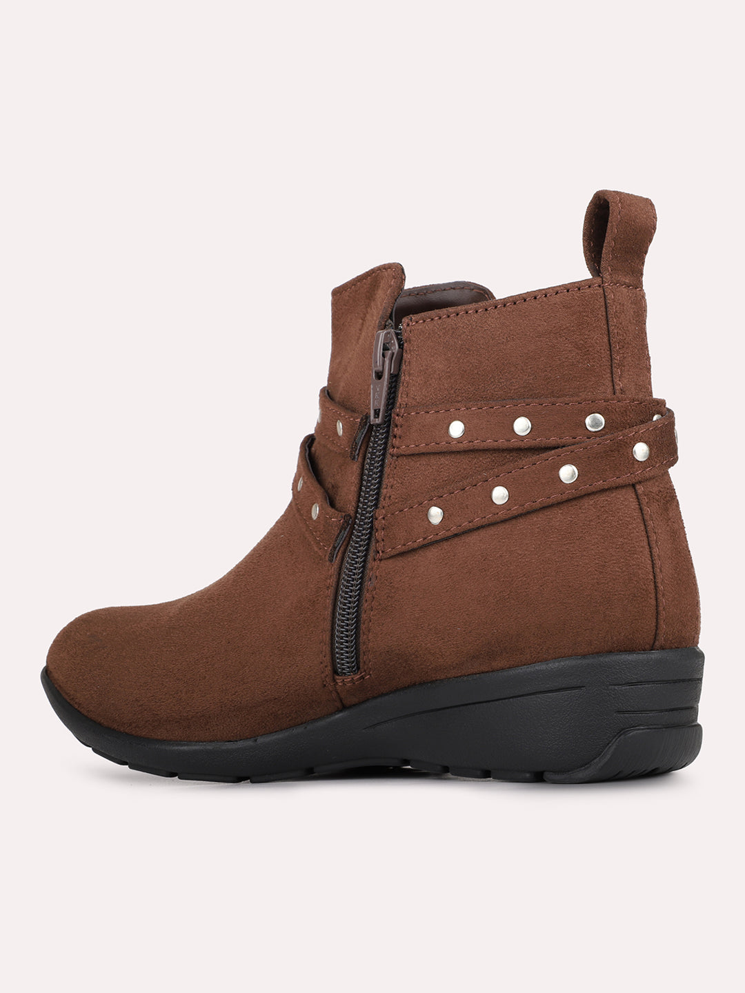 Womens Brown Casual Solid Pattern Round Toe Boots