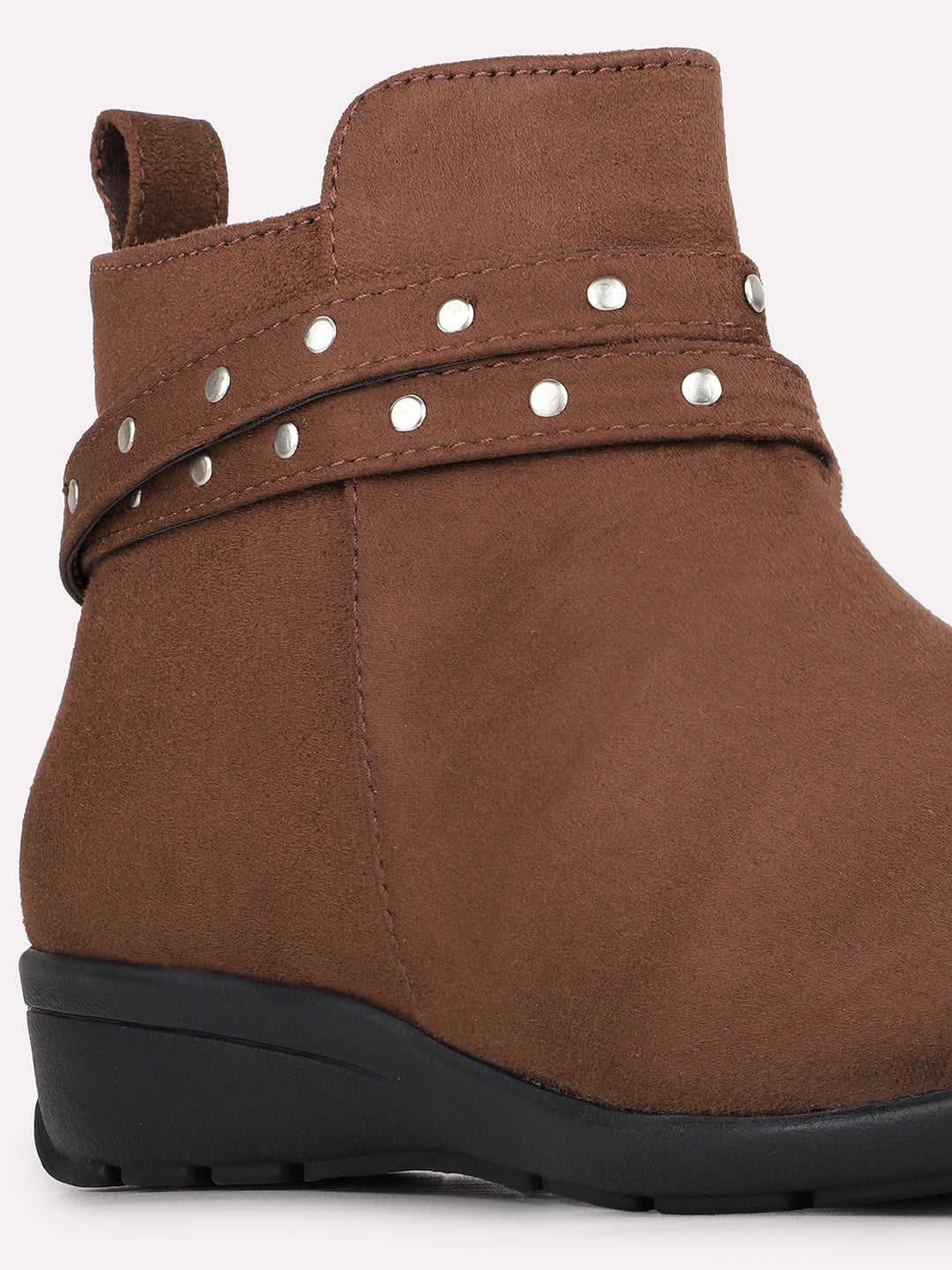 Womens Brown Casual Solid Pattern Round Toe Boots
