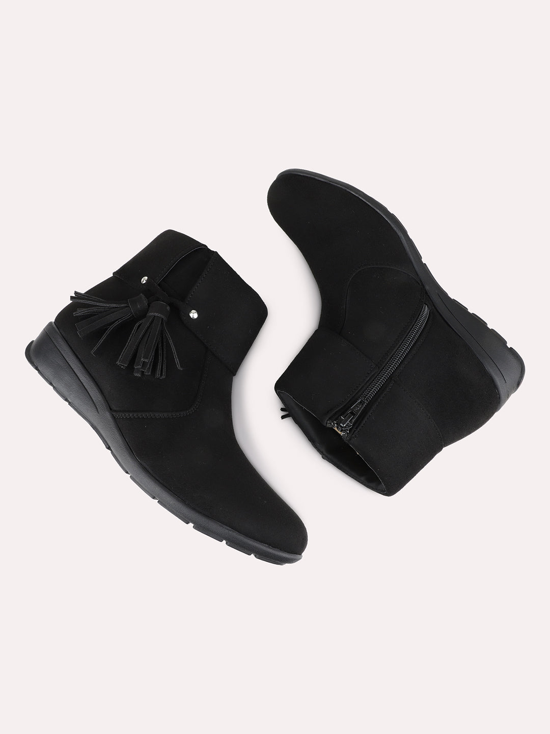 Womens Black Casual Solid Pattern Round Toe Boots