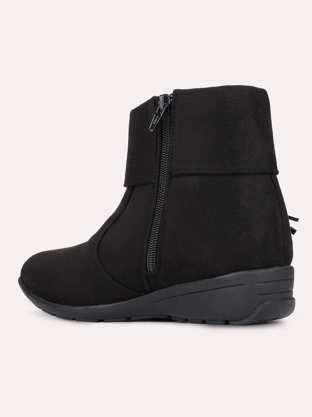 Womens Black Casual Solid Pattern Round Toe Boots