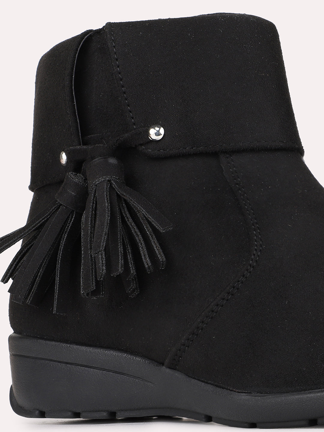Womens Black Casual Solid Pattern Round Toe Boots