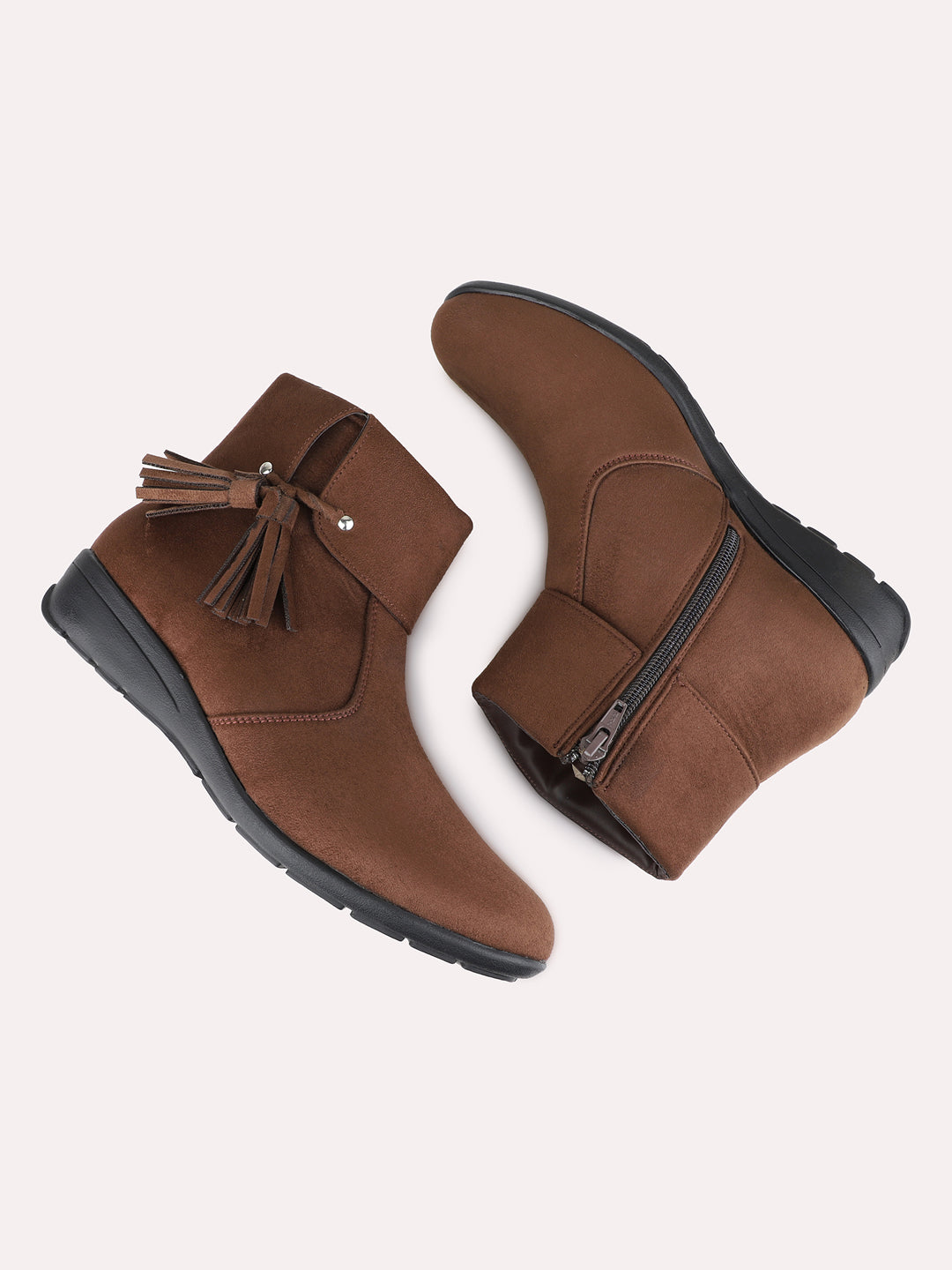 Womens Brown Casual Solid Pattern Round Toe Boots