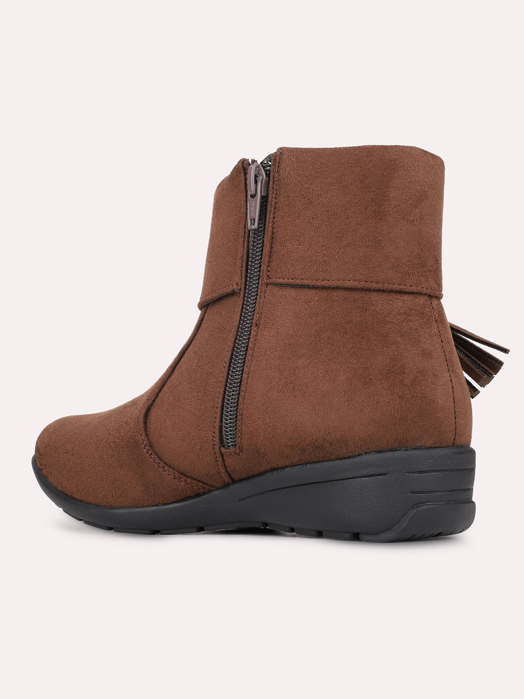 Womens Brown Casual Solid Pattern Round Toe Boots