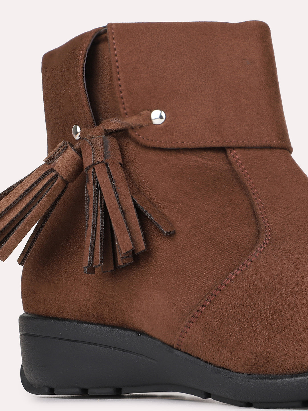 Womens Brown Casual Solid Pattern Round Toe Boots