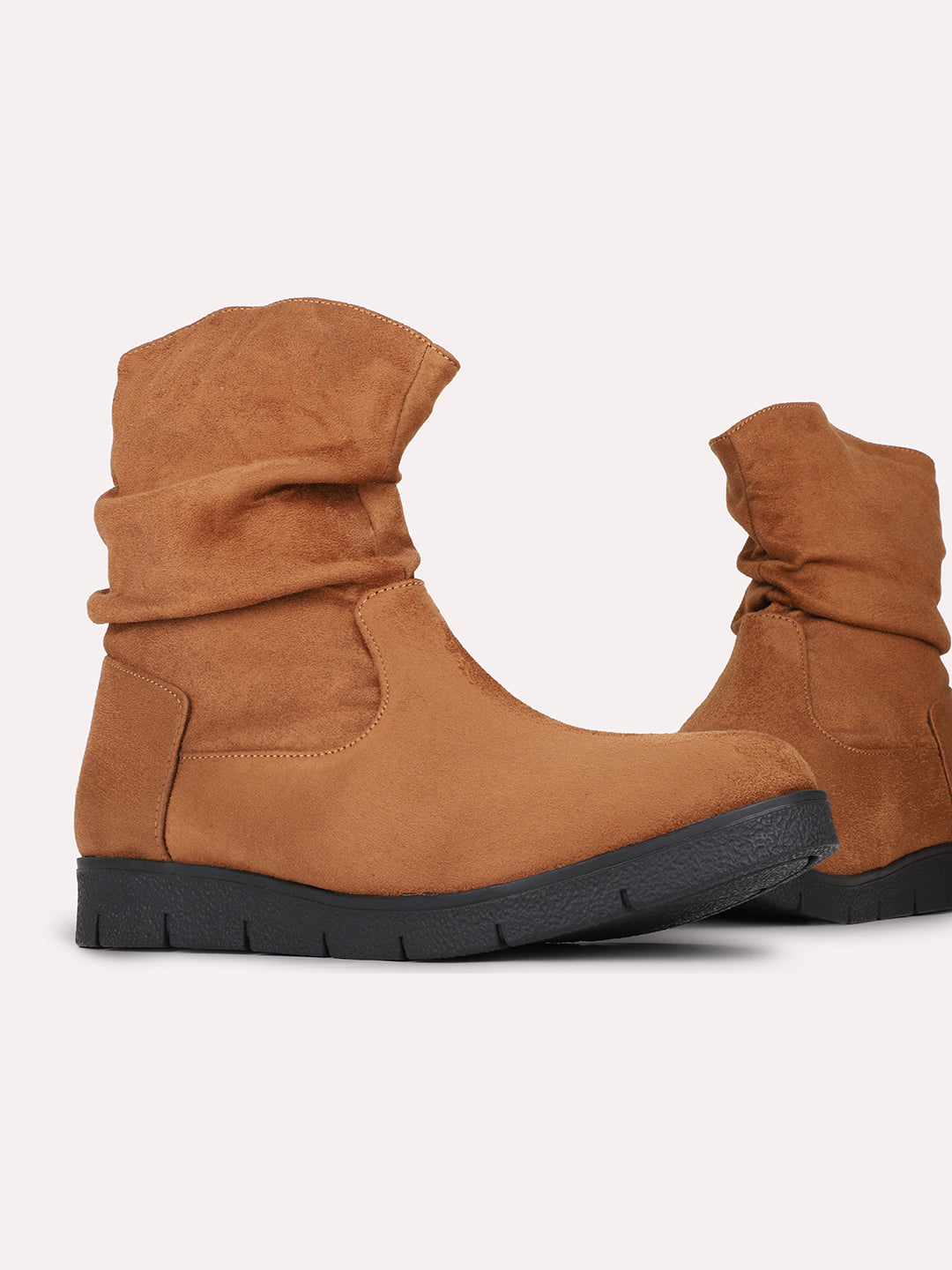 Womens Tan Casual Solid Pattern Round Toe Boots