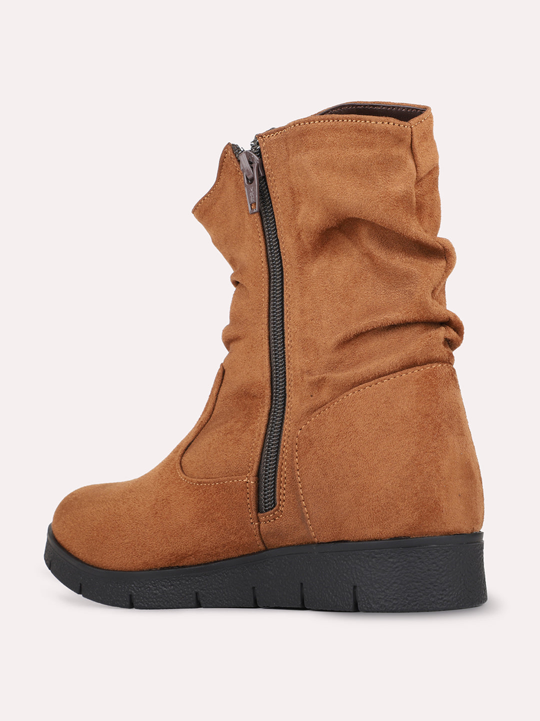 Womens Tan Casual Solid Pattern Round Toe Boots