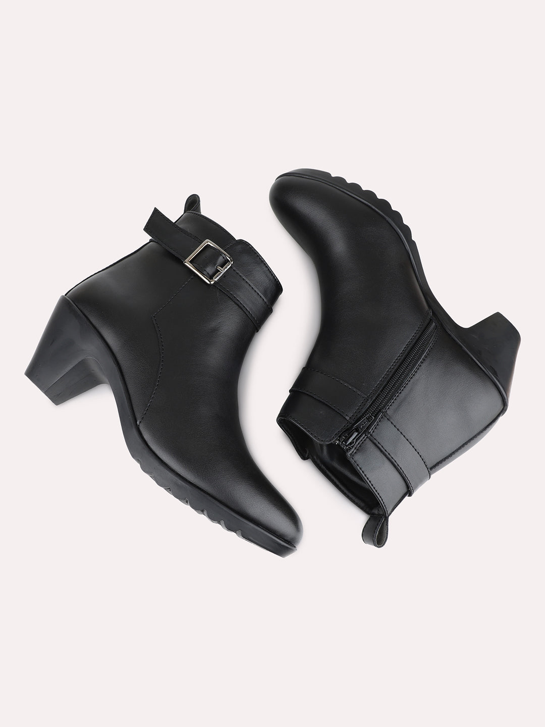 Womens Black Casual Solid Pattern Round Toe Shape Boots