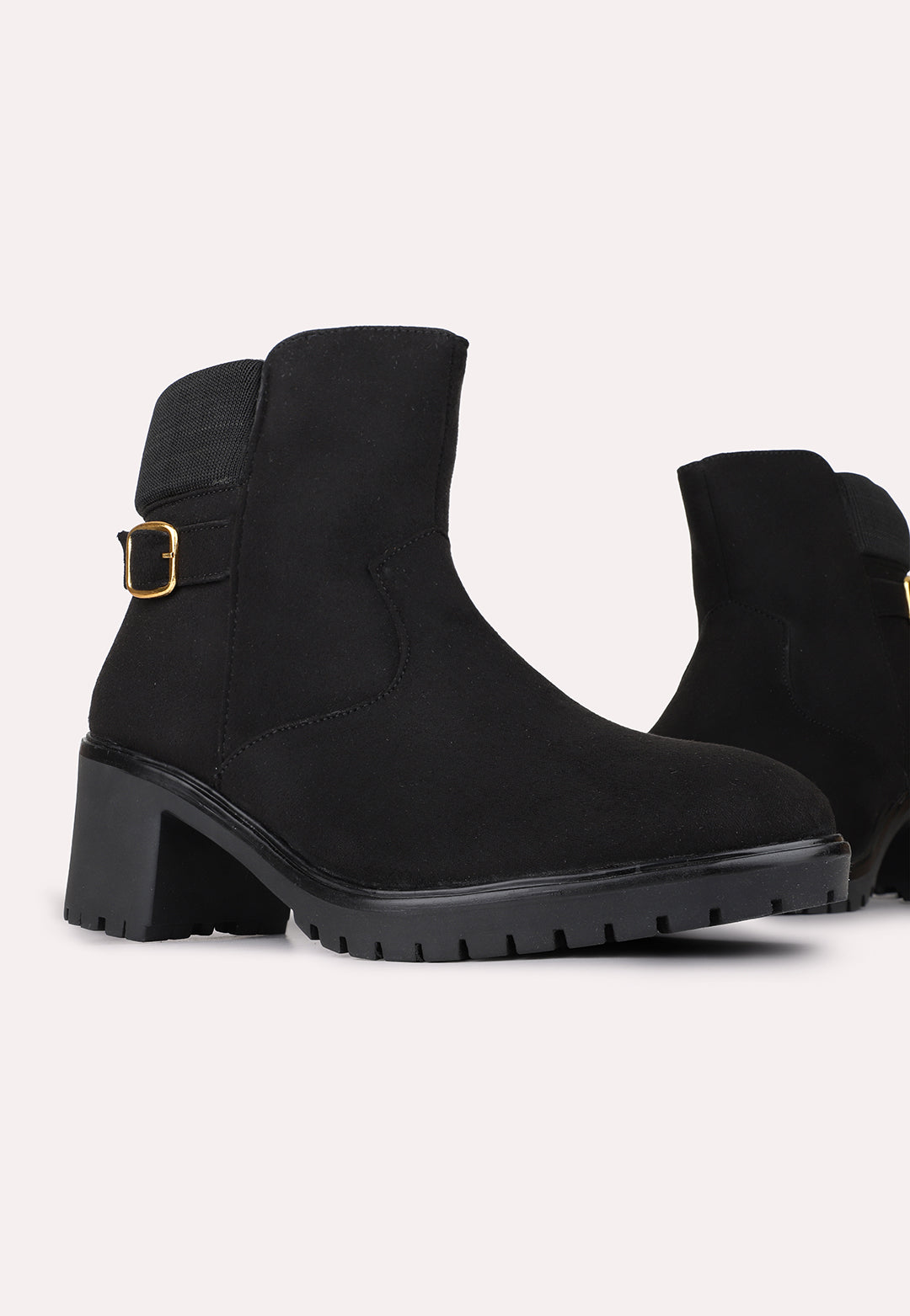 Womens Black Casual Solid Pattern Round Toe Boots