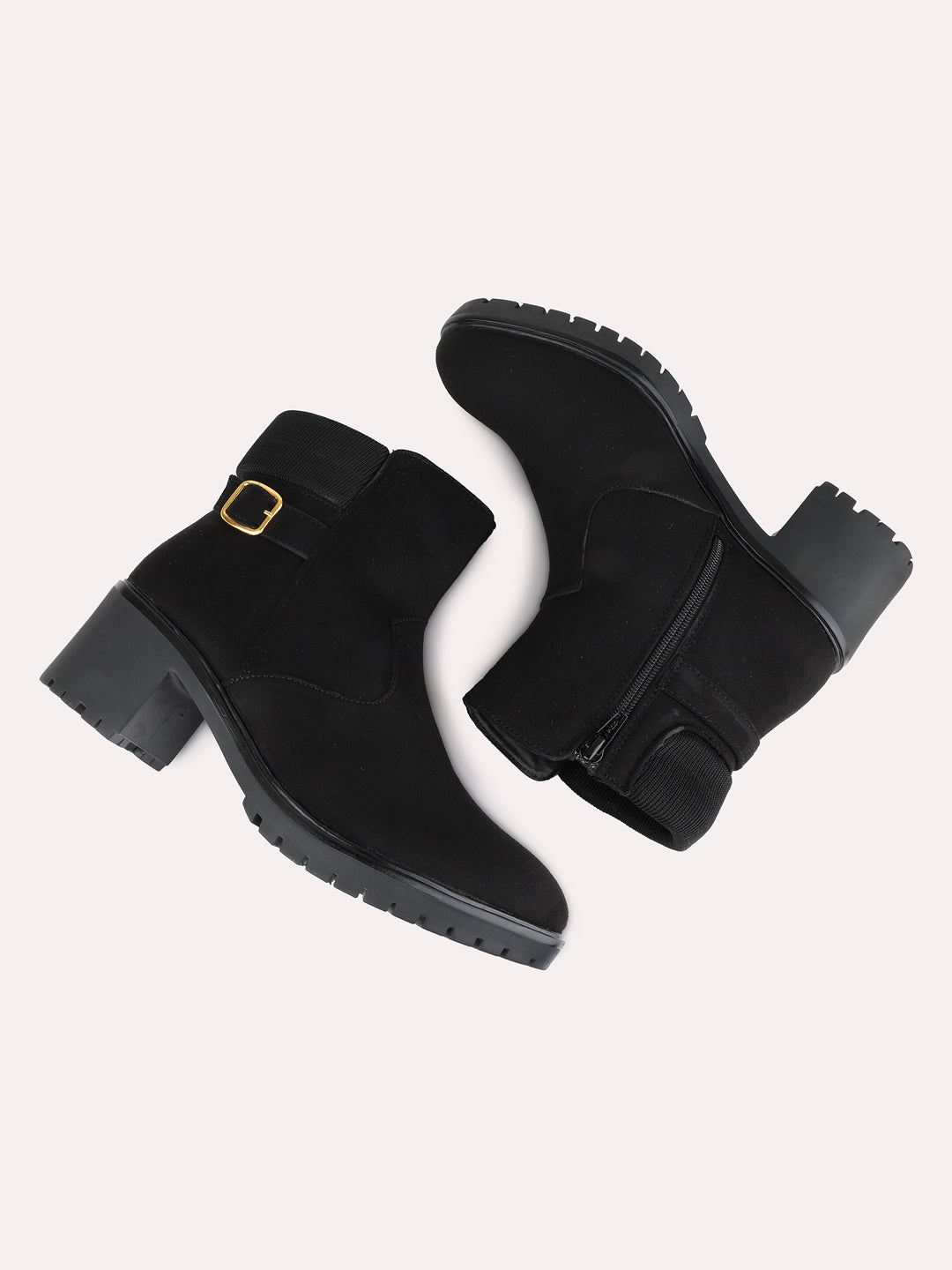 Womens Black Casual Solid Pattern Round Toe Boots