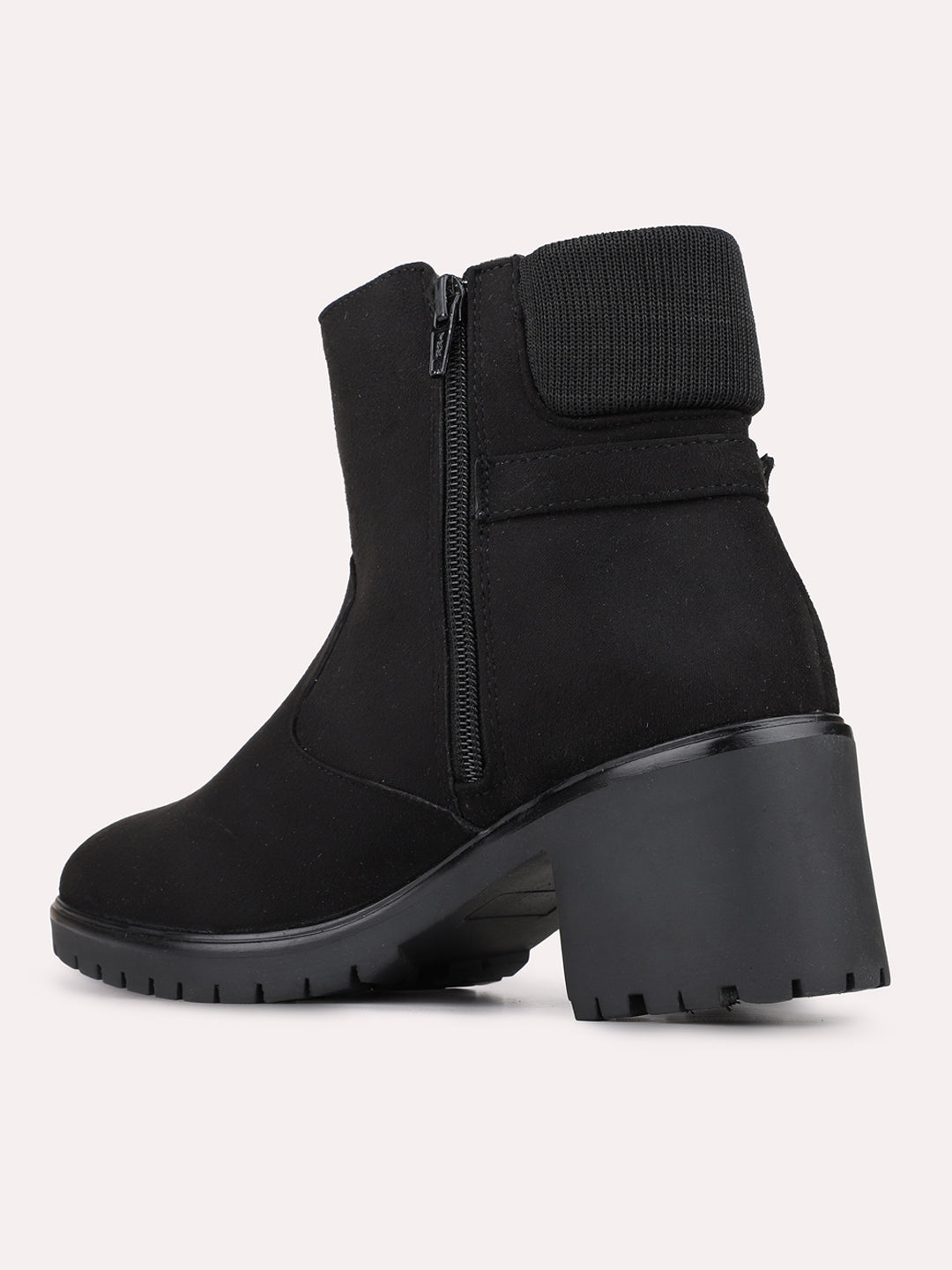 Womens Black Casual Solid Pattern Round Toe Boots