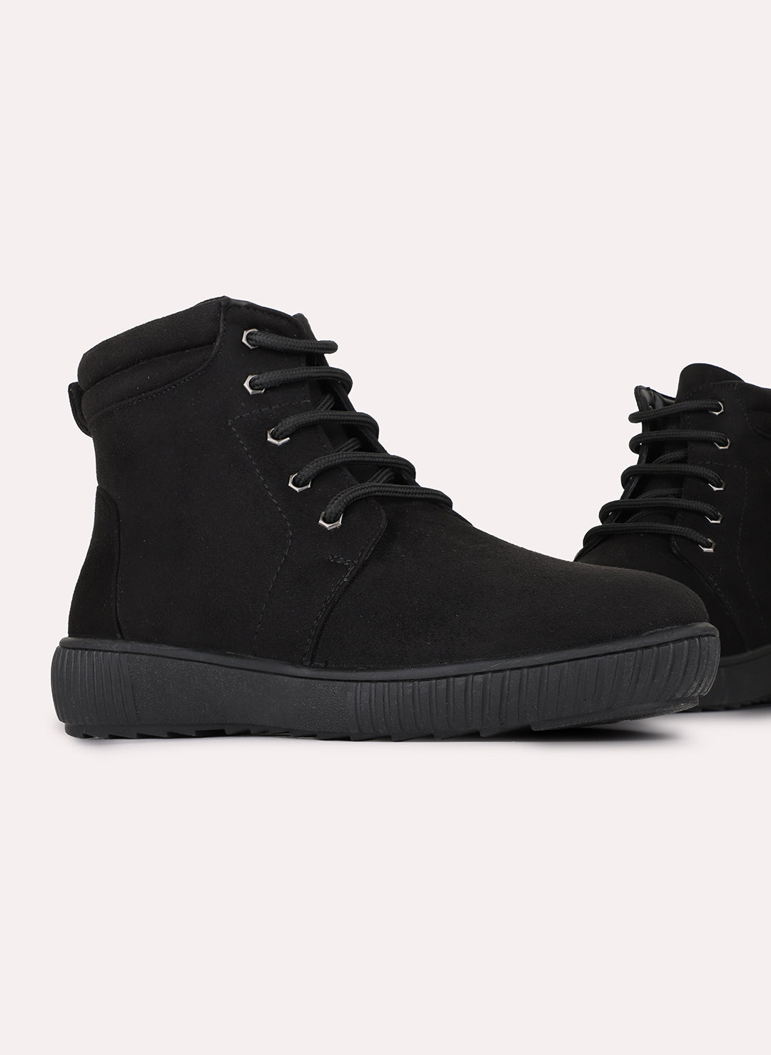 Womens Black Casual Solid Round Toe Boots