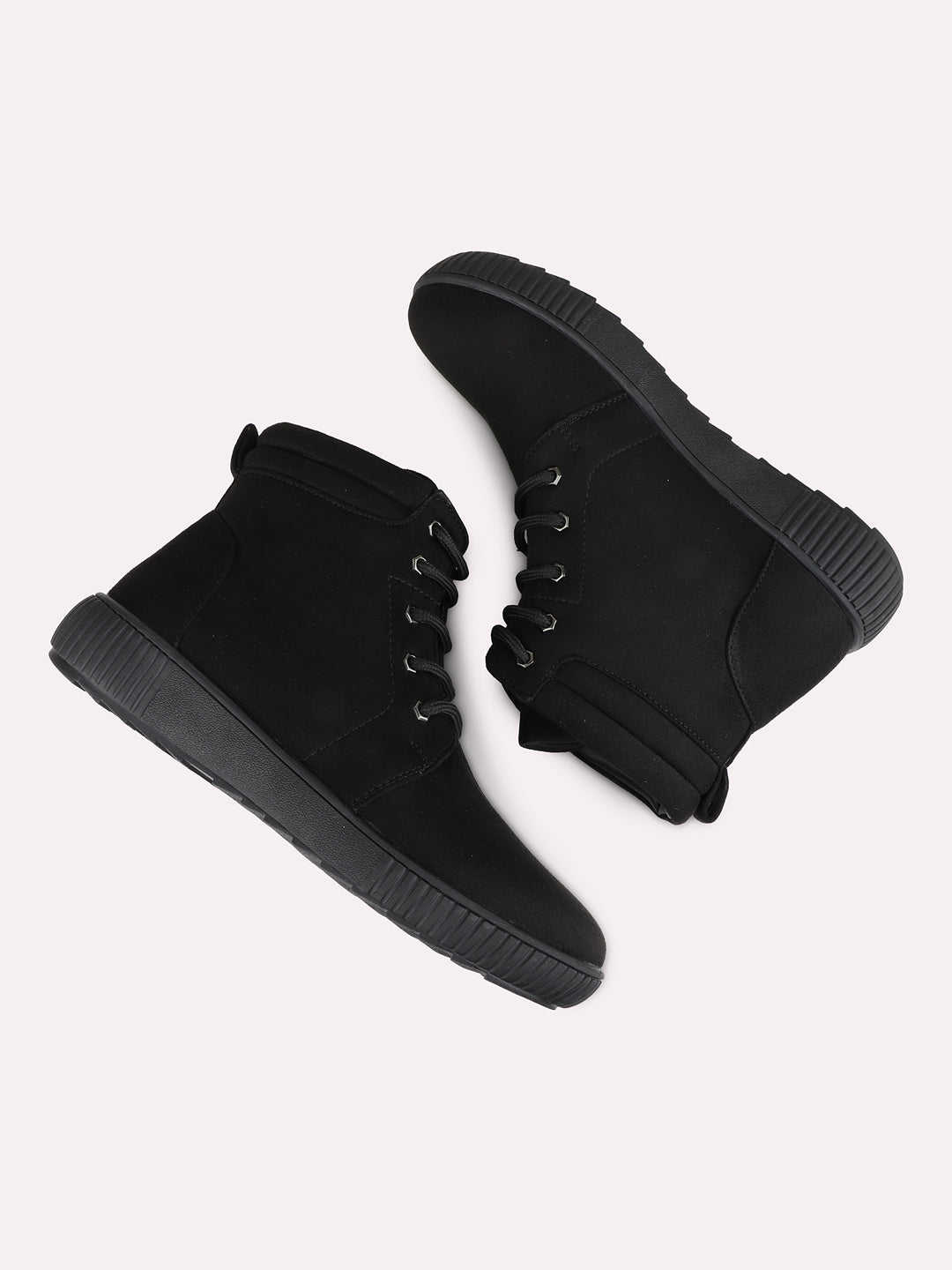 Womens Black Casual Solid Round Toe Boots