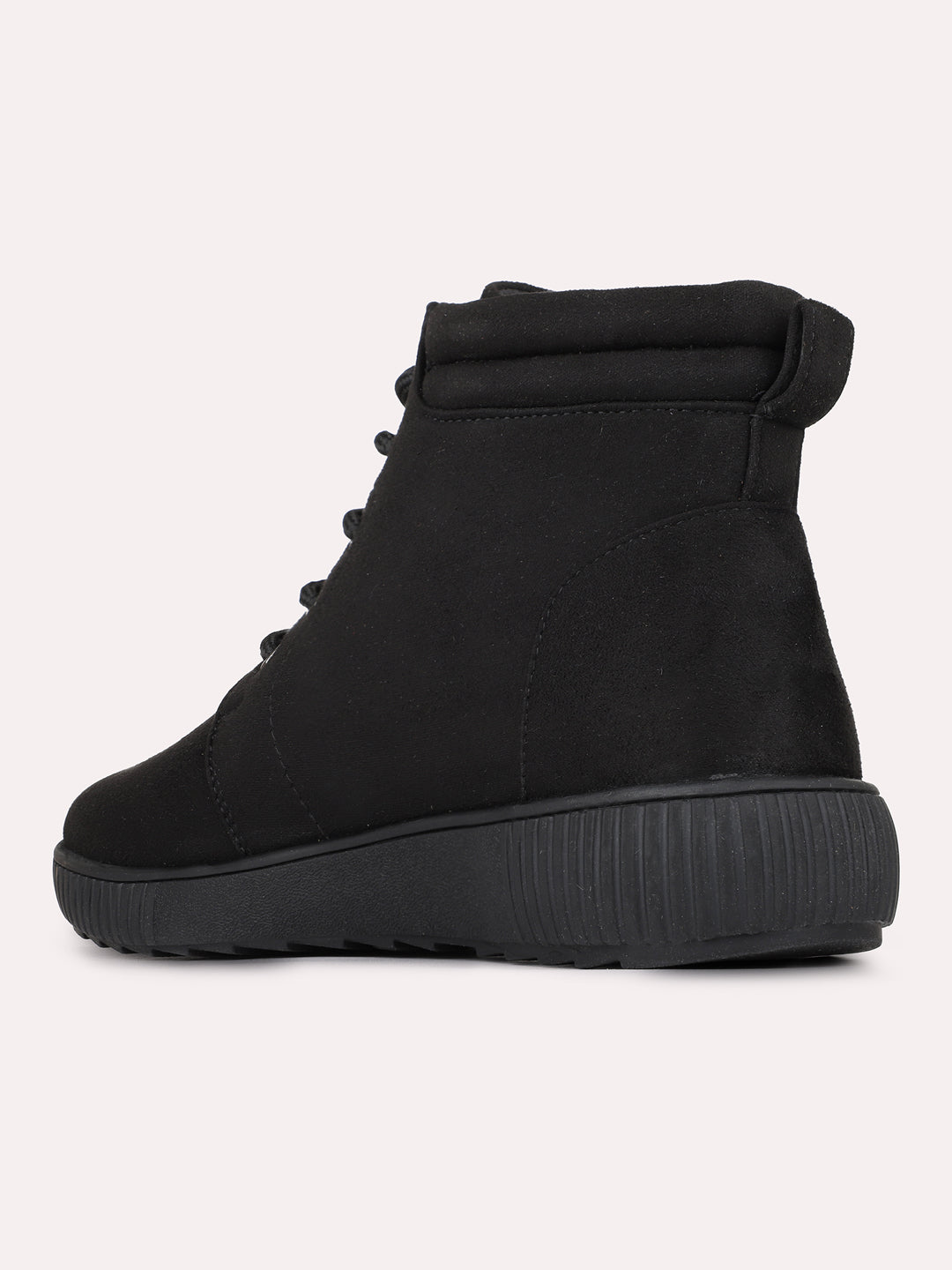 Womens Black Casual Solid Round Toe Boots