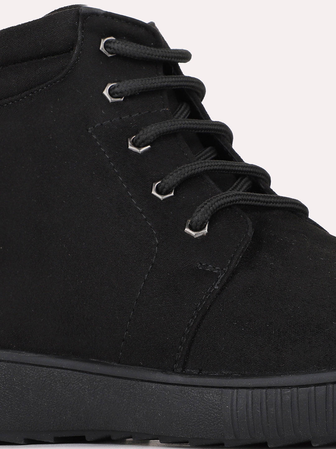 Womens Black Casual Solid Round Toe Boots