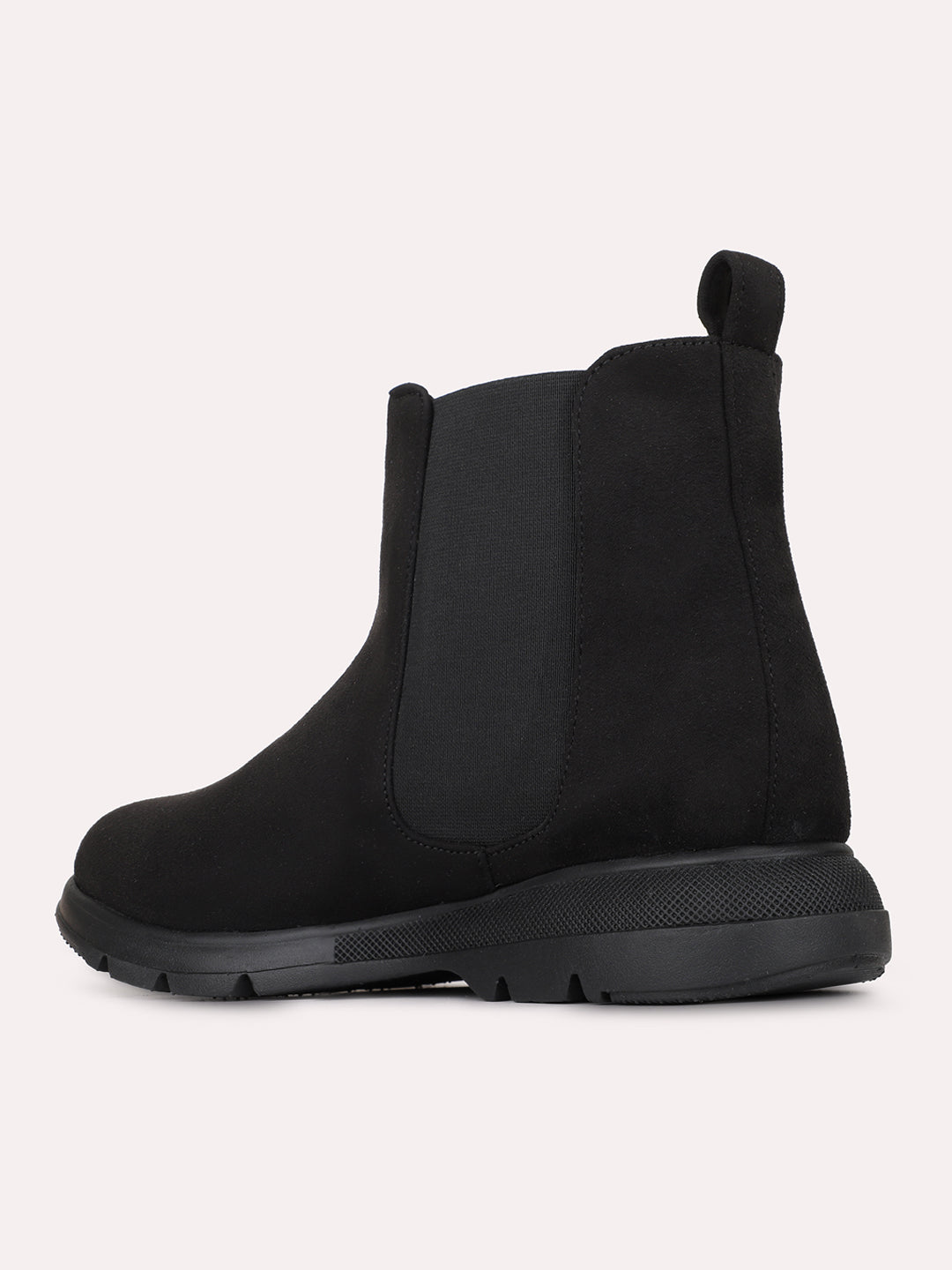 Womens Black Casual Solid Pattern Round Toe Shape Boots