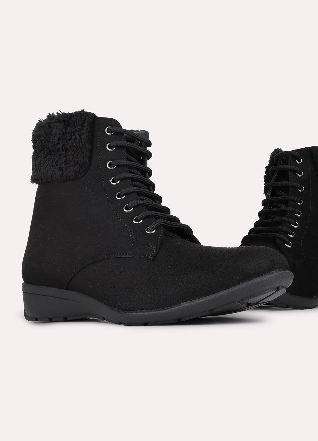 Womens Black Casual Solid Round Toe Boots