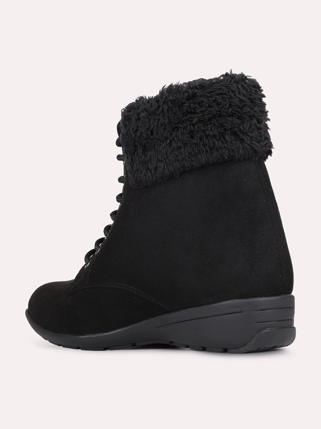 Womens Black Casual Solid Round Toe Boots