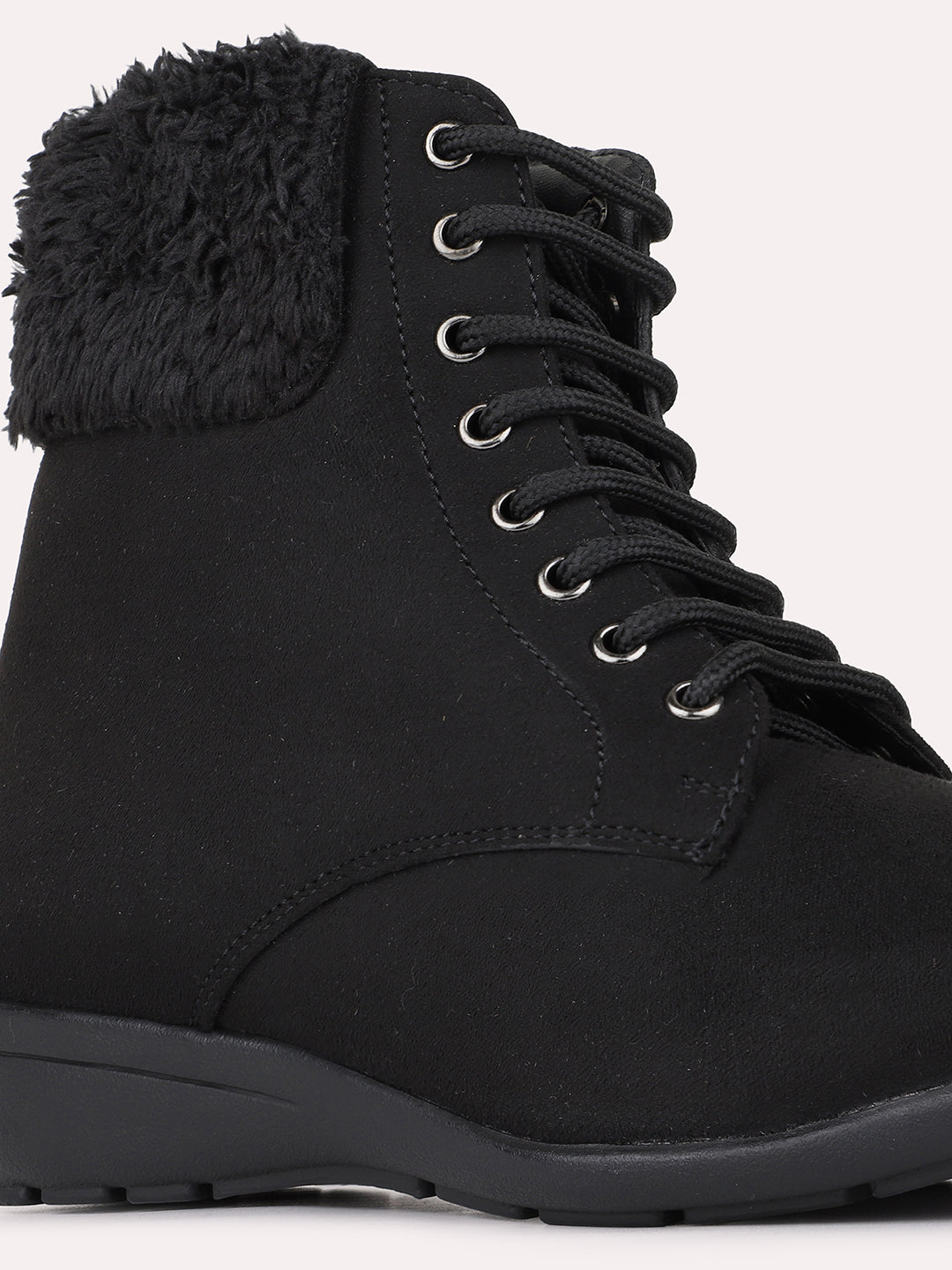 Womens Black Casual Solid Round Toe Boots