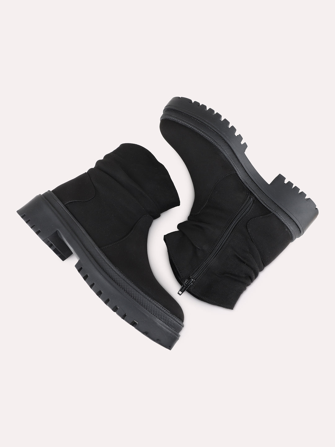 Womens Black Solid Pattern Round Toe Casual Boots