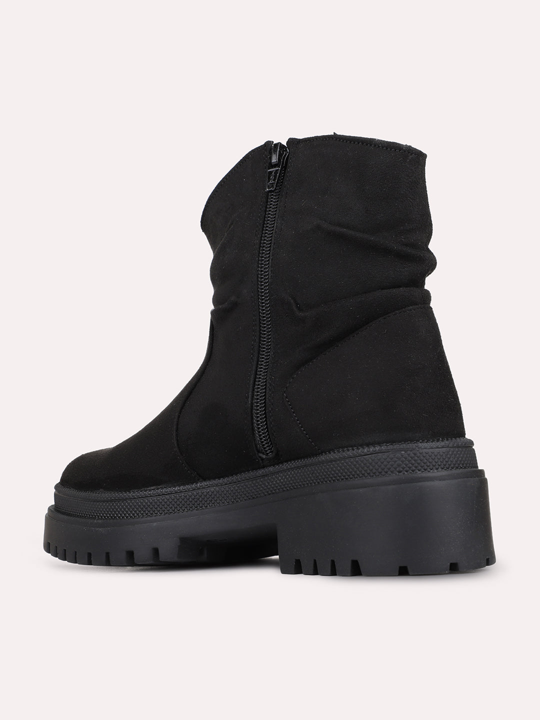 Womens Black Solid Pattern Round Toe Casual Boots