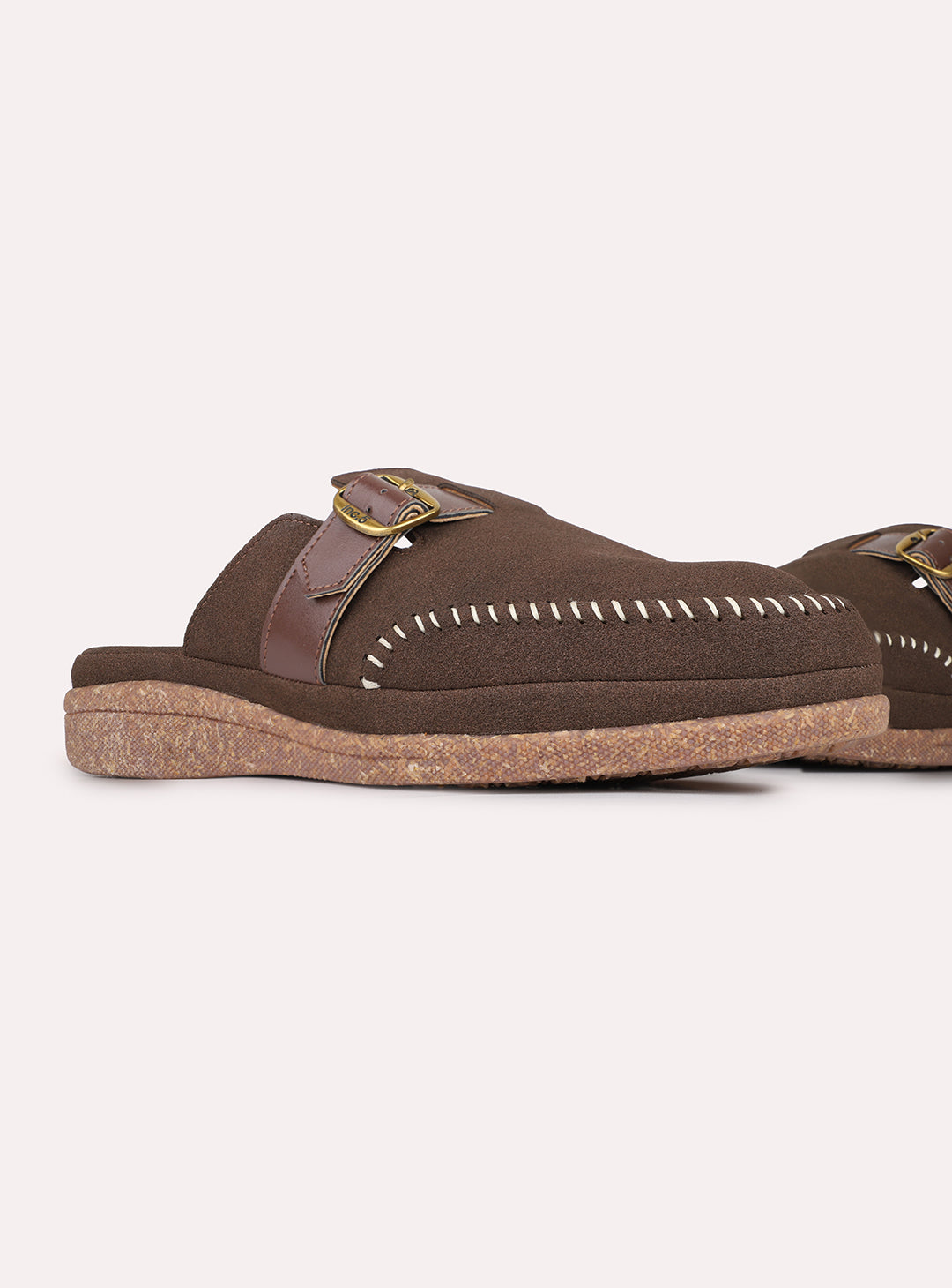 Womens Brown Casual Textured Pattern Flats Round Toe Mules