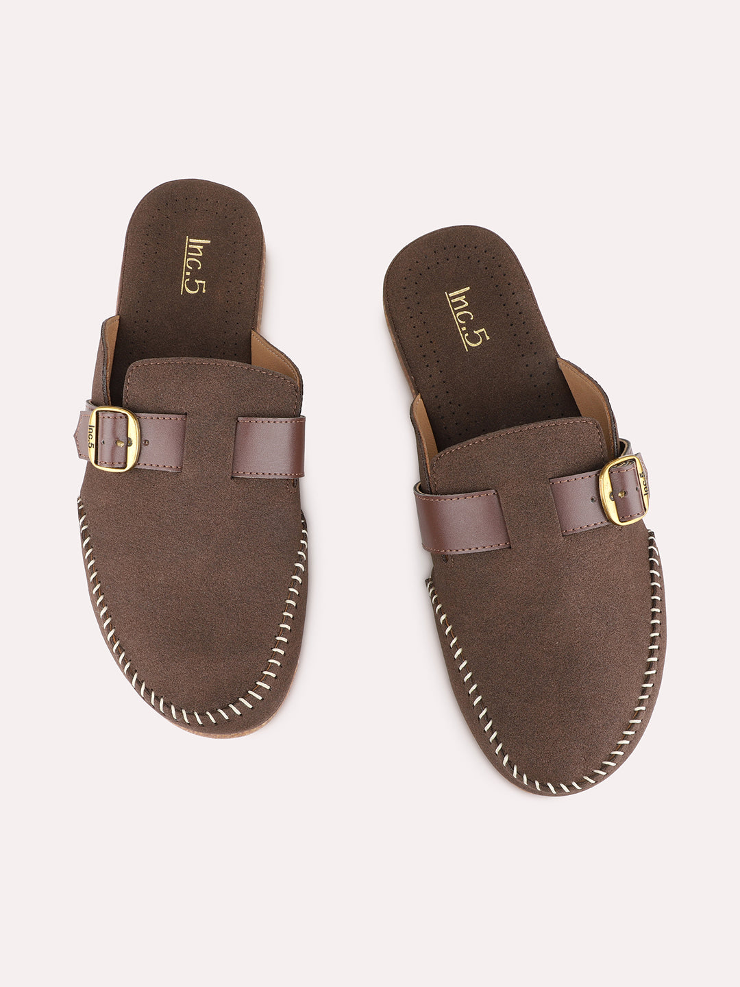 Womens Brown Casual Textured Pattern Flats Round Toe Mules