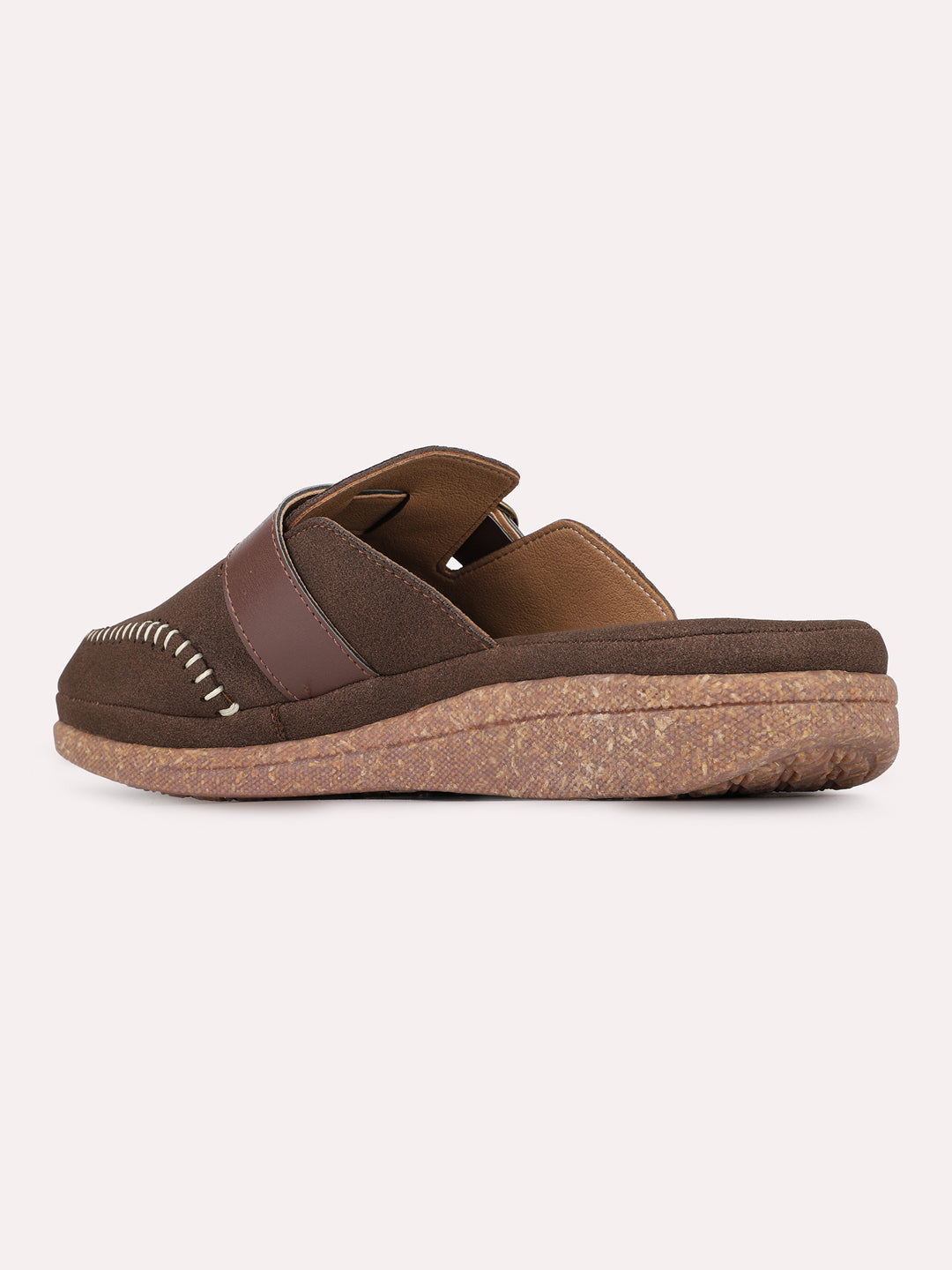 Womens Brown Casual Textured Pattern Flats Round Toe Mules