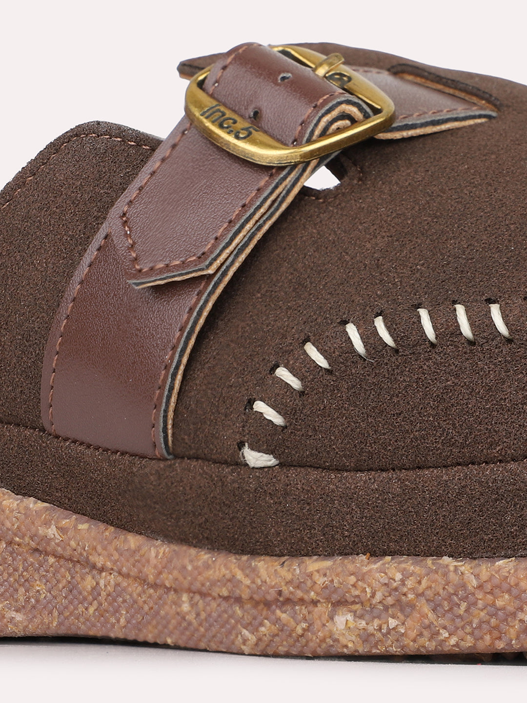 Womens Brown Casual Textured Pattern Flats Round Toe Mules