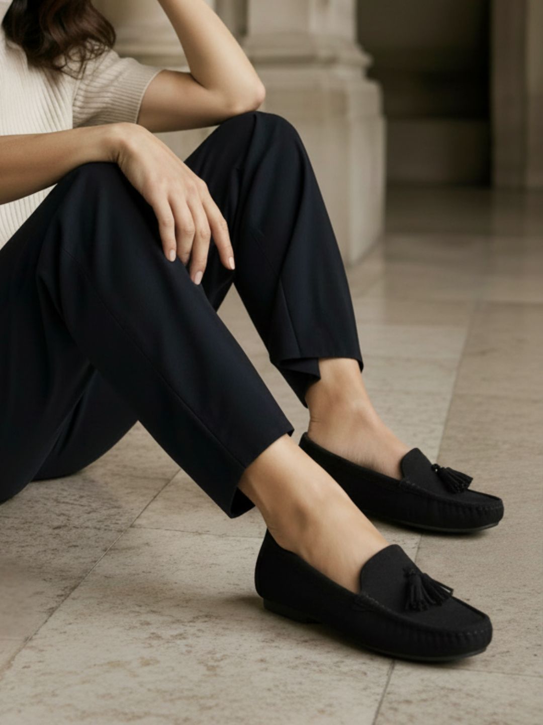 Womens Black Casual Solid Pattern Round Toe Loafers