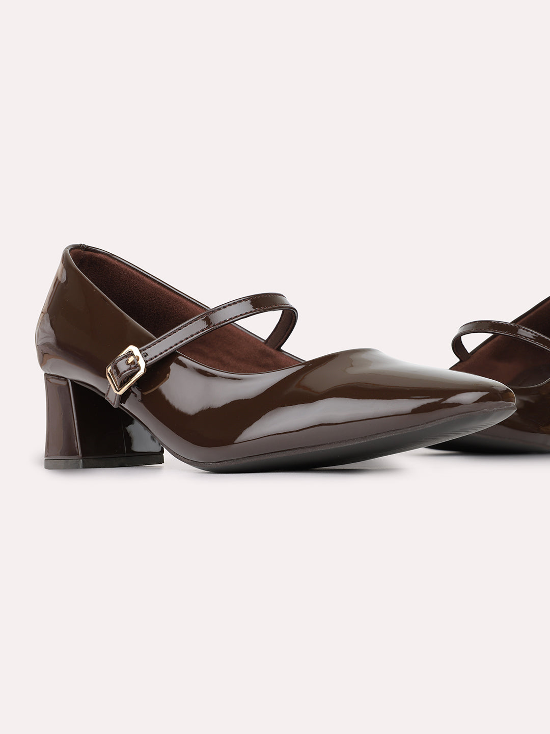Womens Brown Casual Solid Pattern Round Toe Block Heels