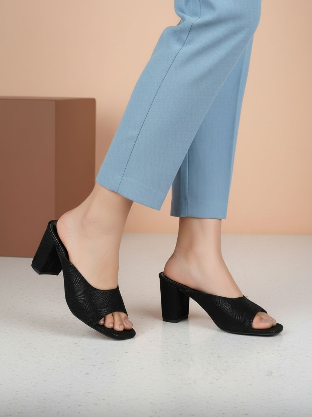 Women Black Printed Embellished Block Sandals
