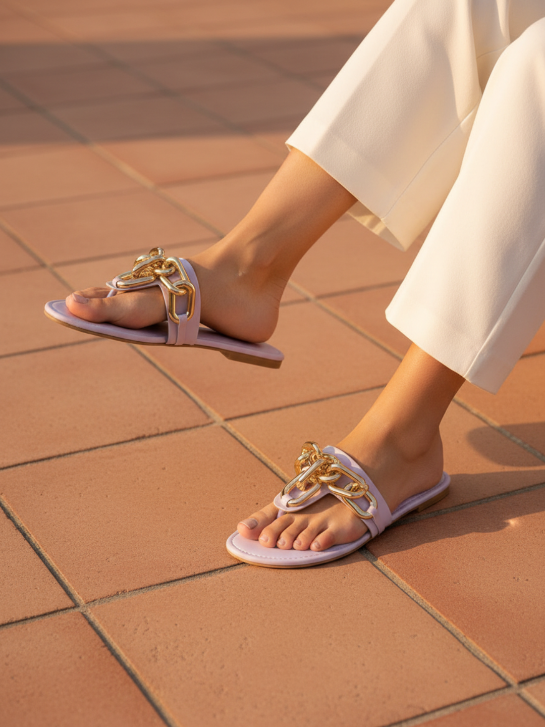 Women Purple Embellished T-Strap Flats