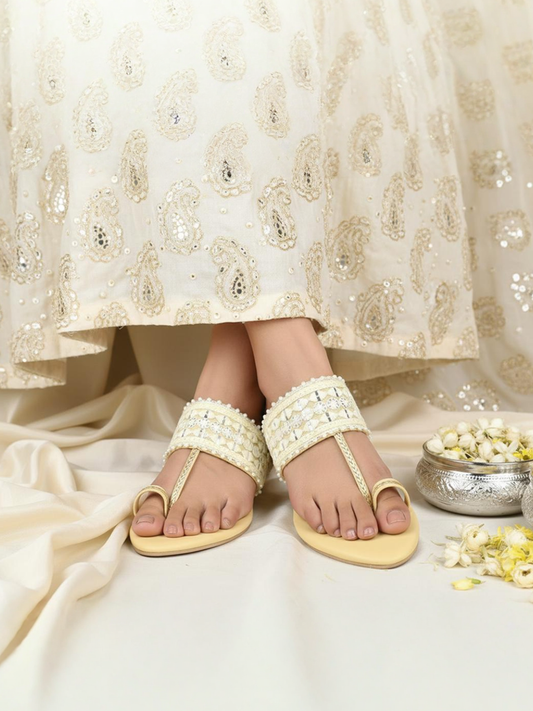 Women Yellow Ethnic One Toe Flats