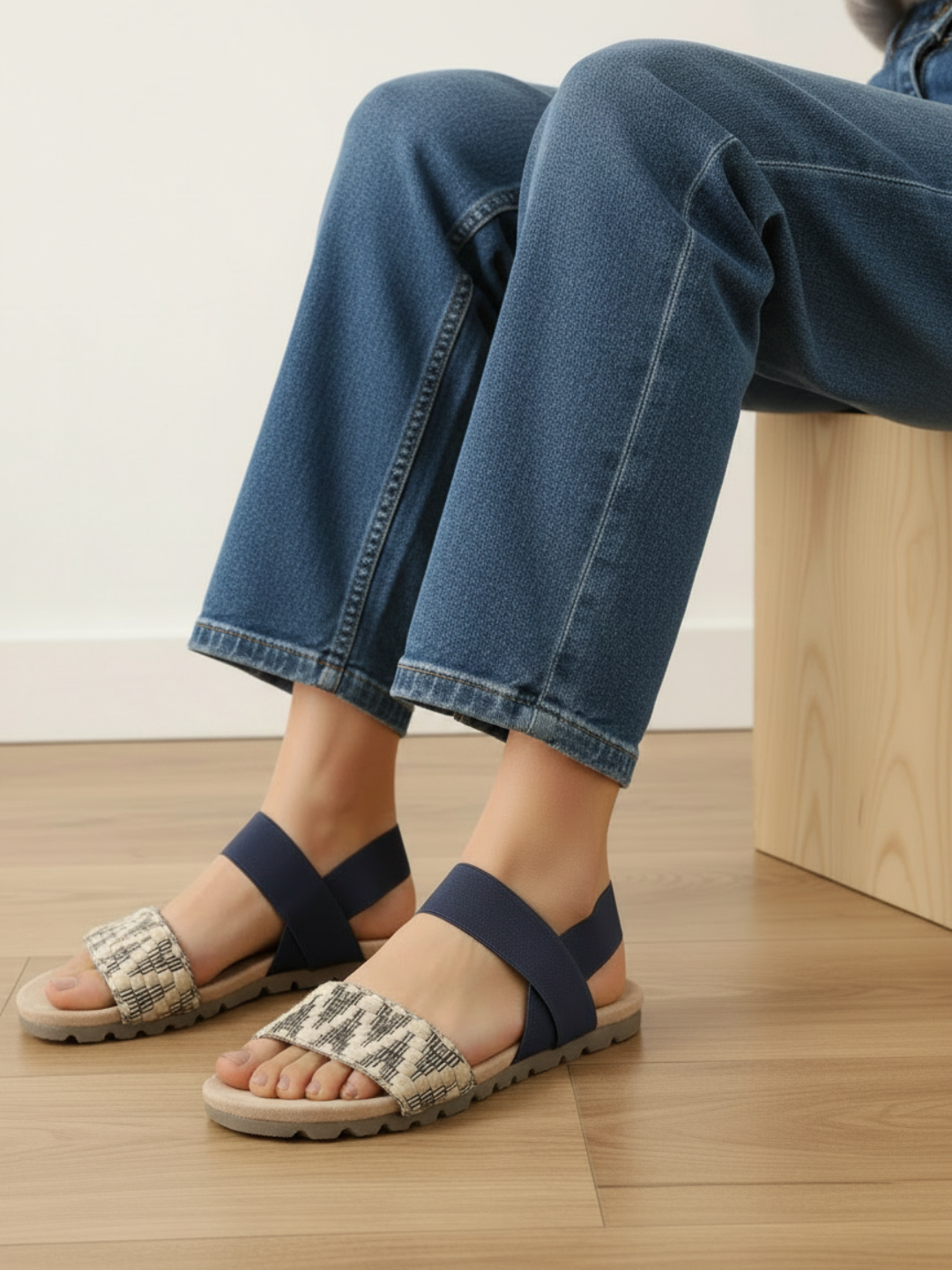 Women Navy Open Toe Backstrap Sandals