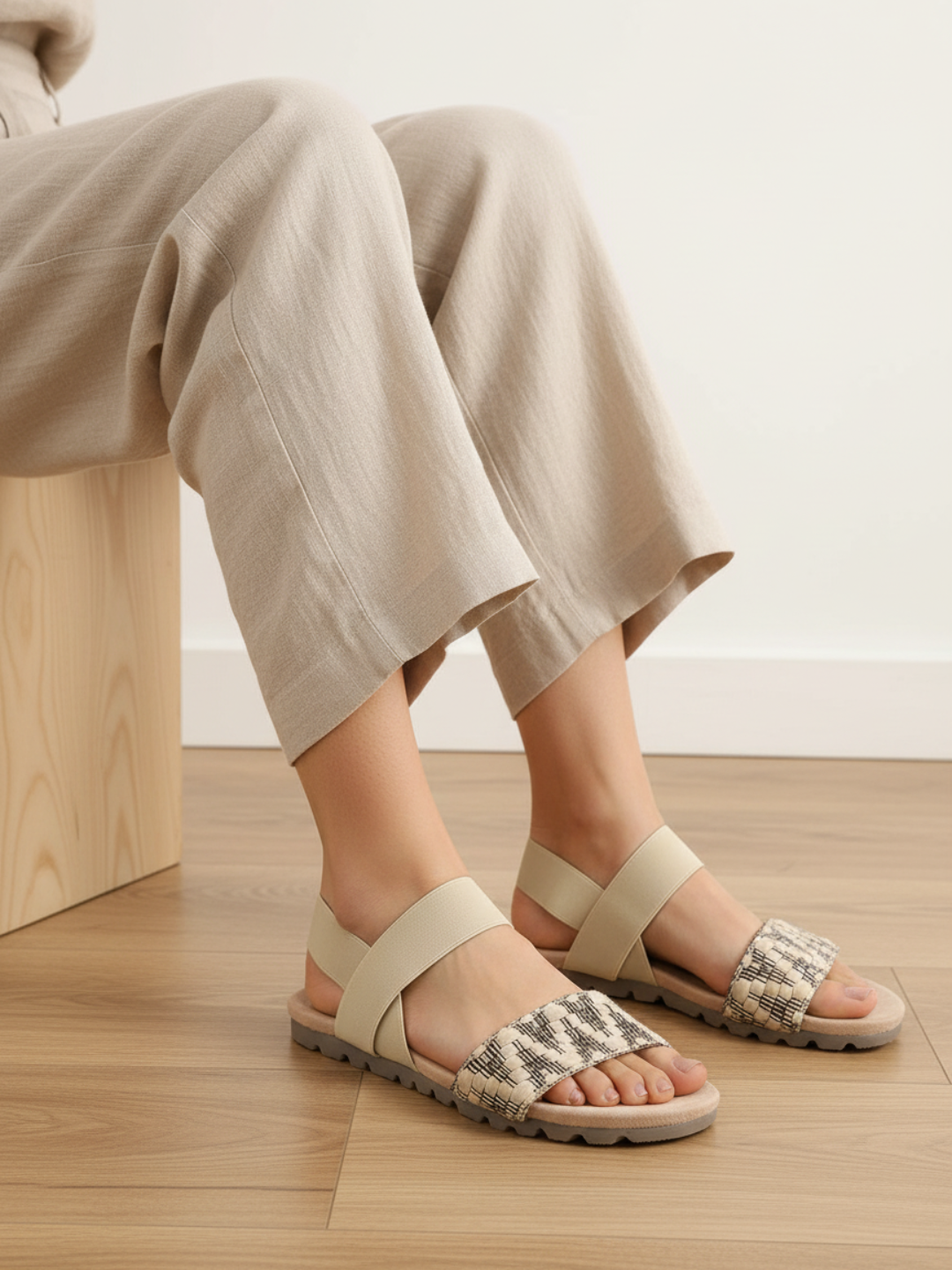 Women Beige Open Toe Backstrap Sandals