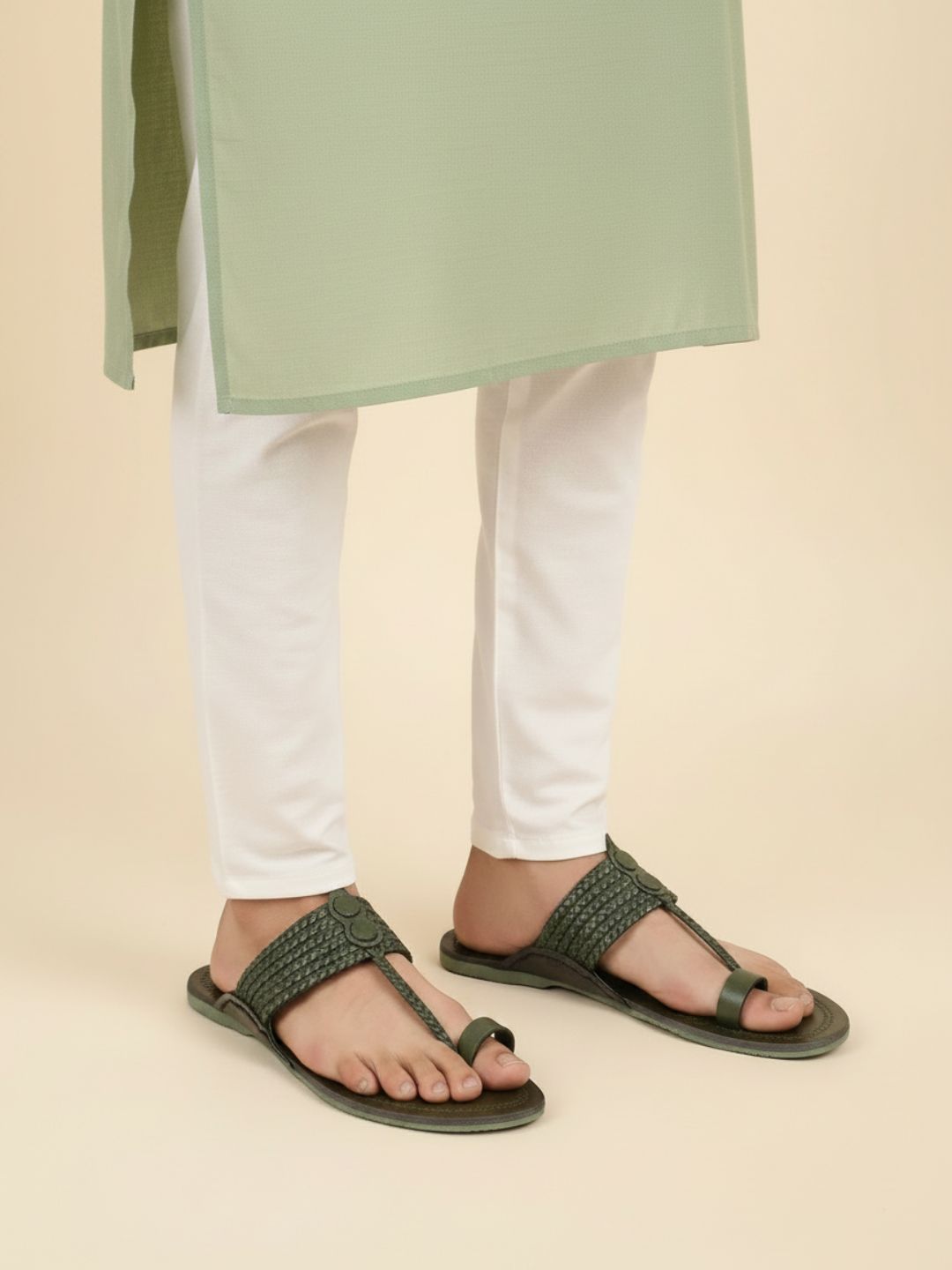 Privo Green Ethnic Kolhapuri For Men