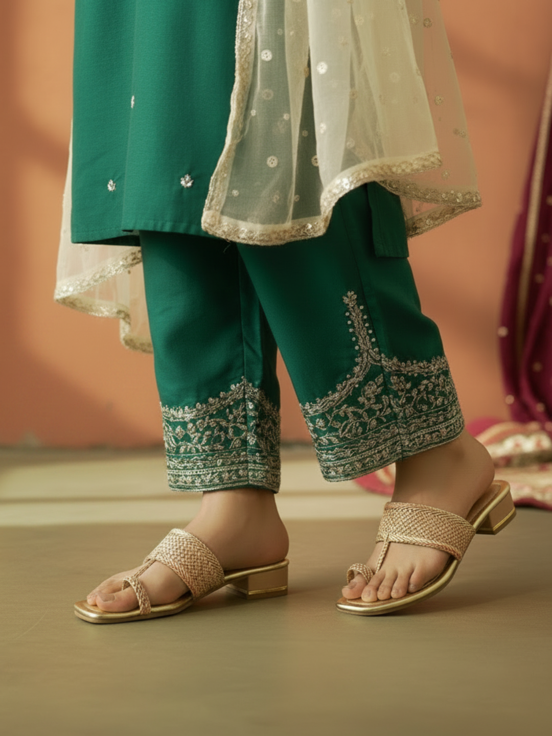 Women Beige Ethnic Block Heels