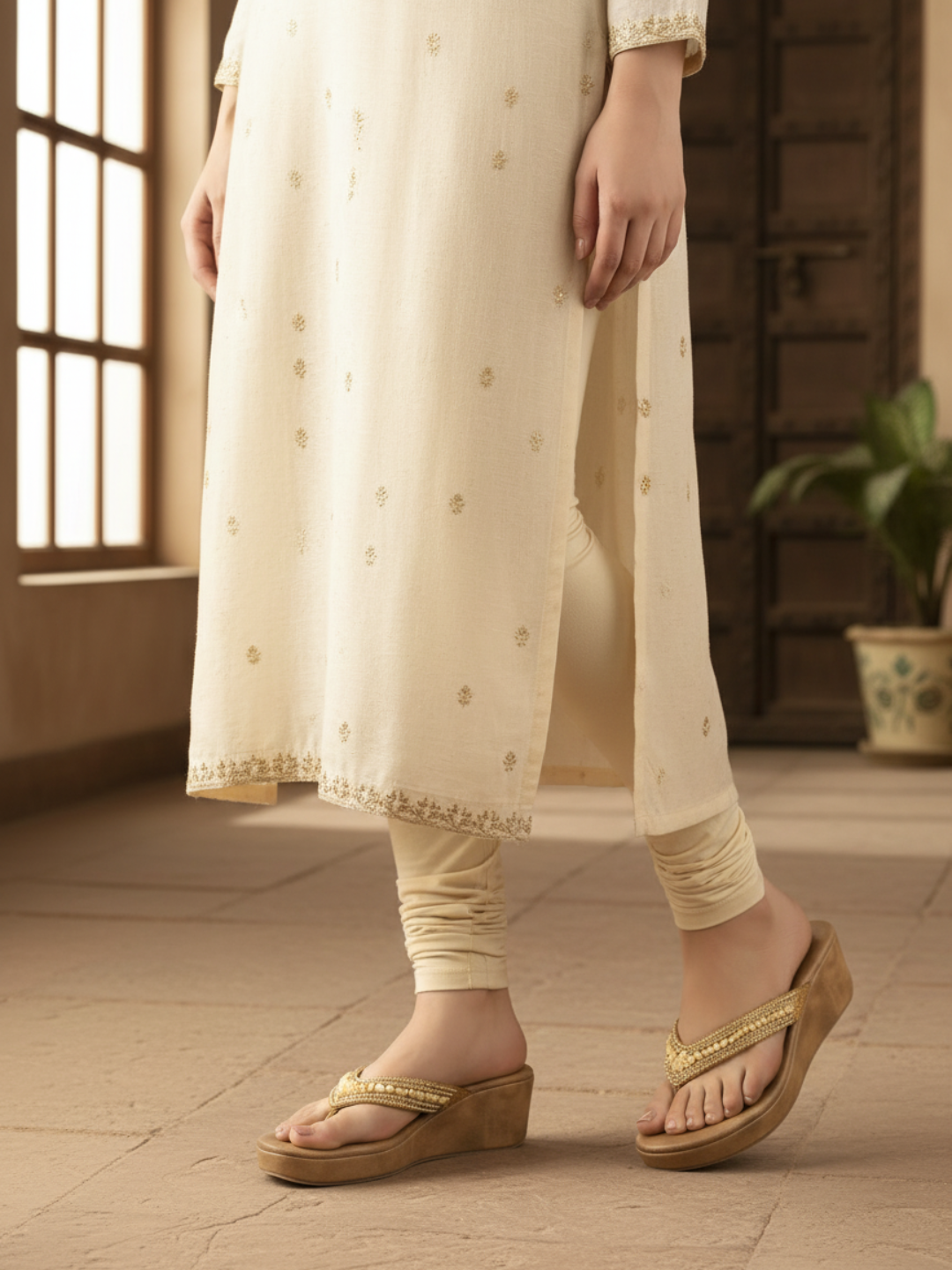 Women Antique Embellished Wedges