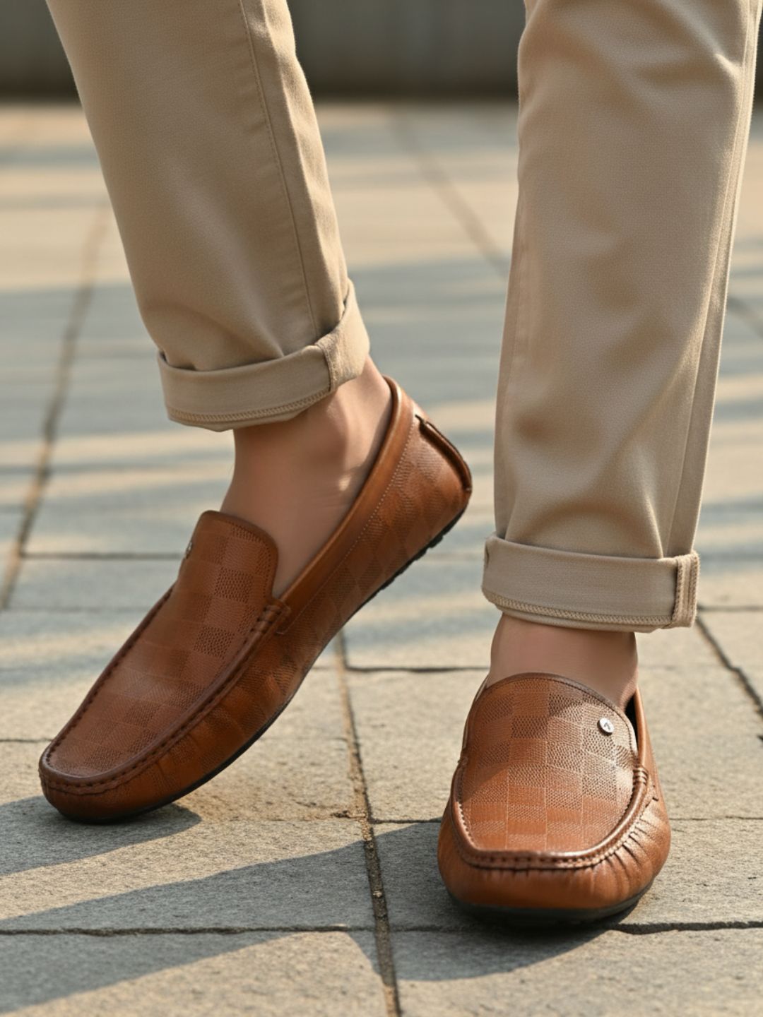 Mens Tan Solid Round Toe Casual Shoes