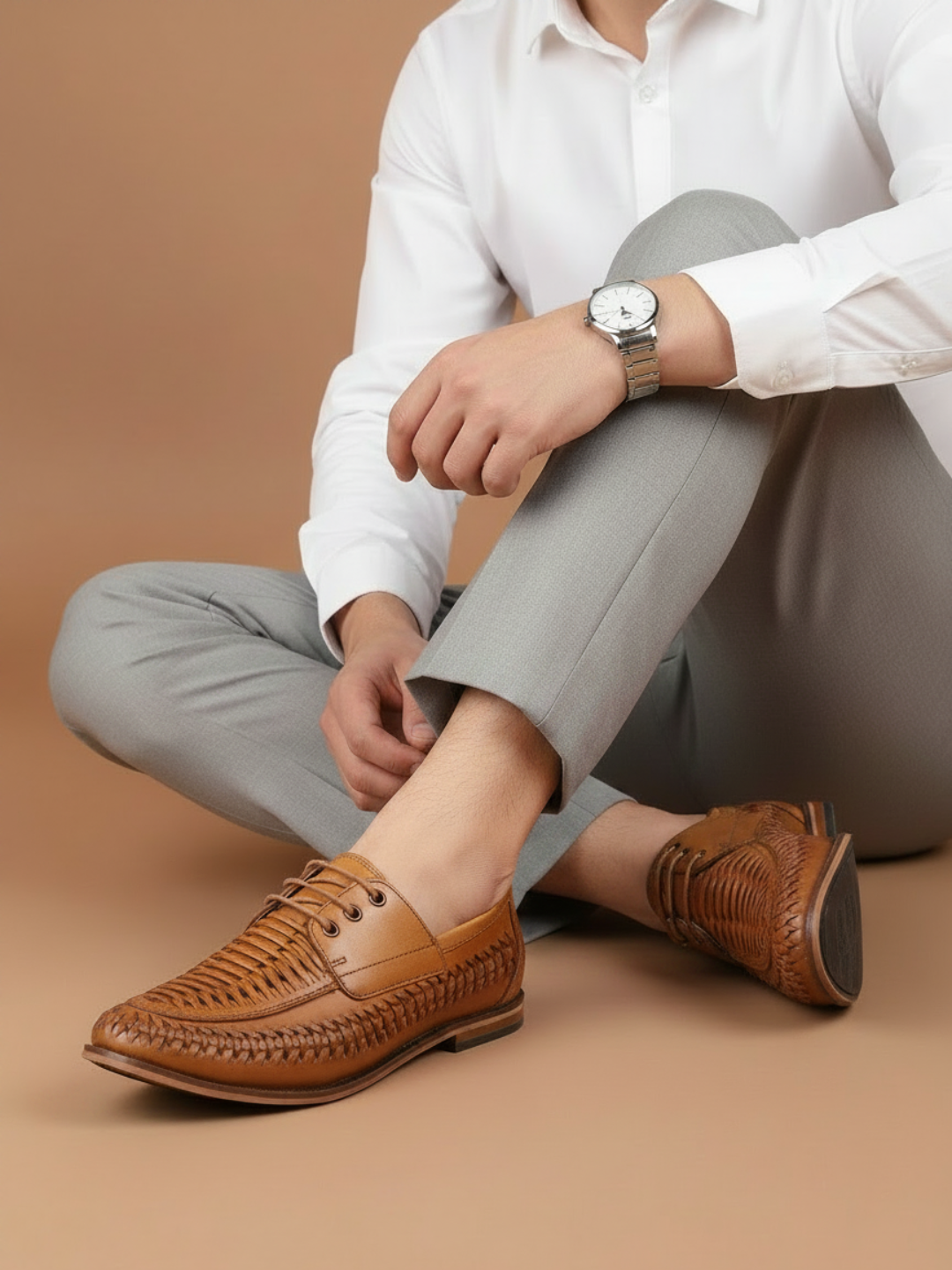 Atesber Tan Textured Casual Lace-up For Mens