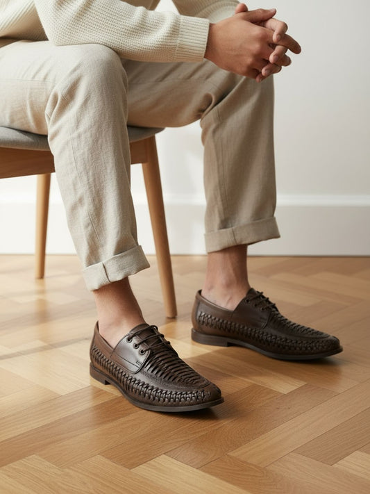 Atesber Brown Textured Casual Lace-up For Mens
