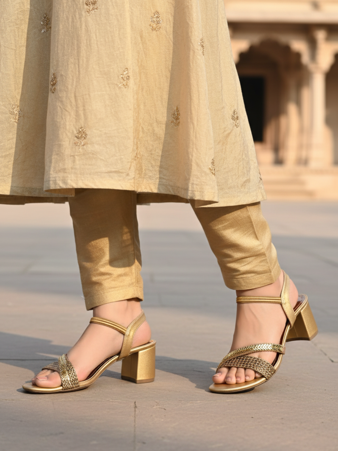 Women Antique-Toned Embellished Block Heels