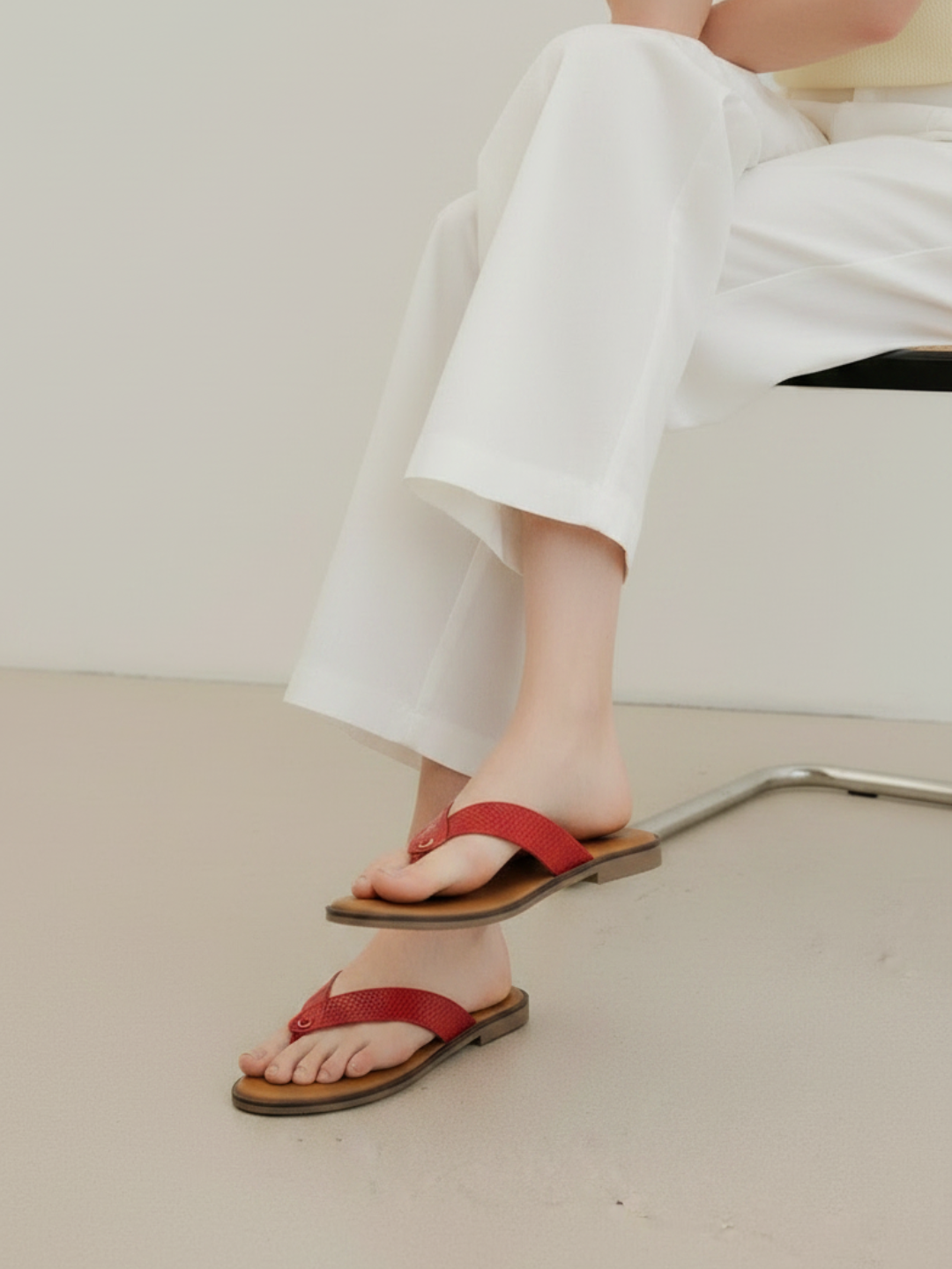 Women Red Textured Open Toe Flats
