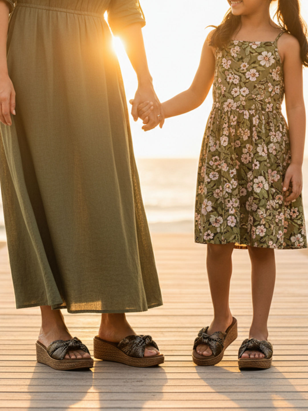 Women Antique Metallic Print Wedge Sandals With Knot Detail